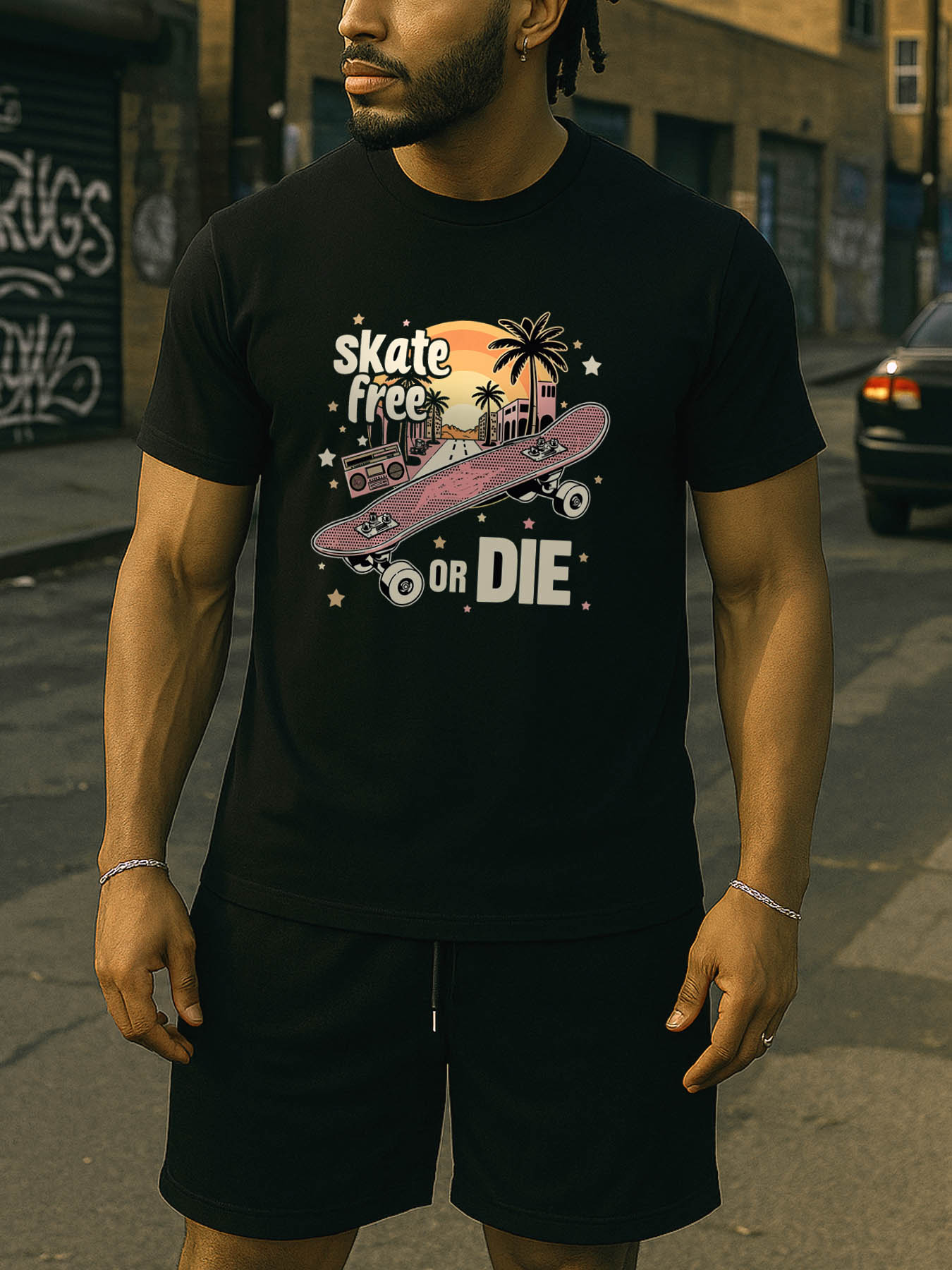 Men's RTTMALL Printed Cotton T-Shirt, Caribbean Beach Island Casual Summer Tee