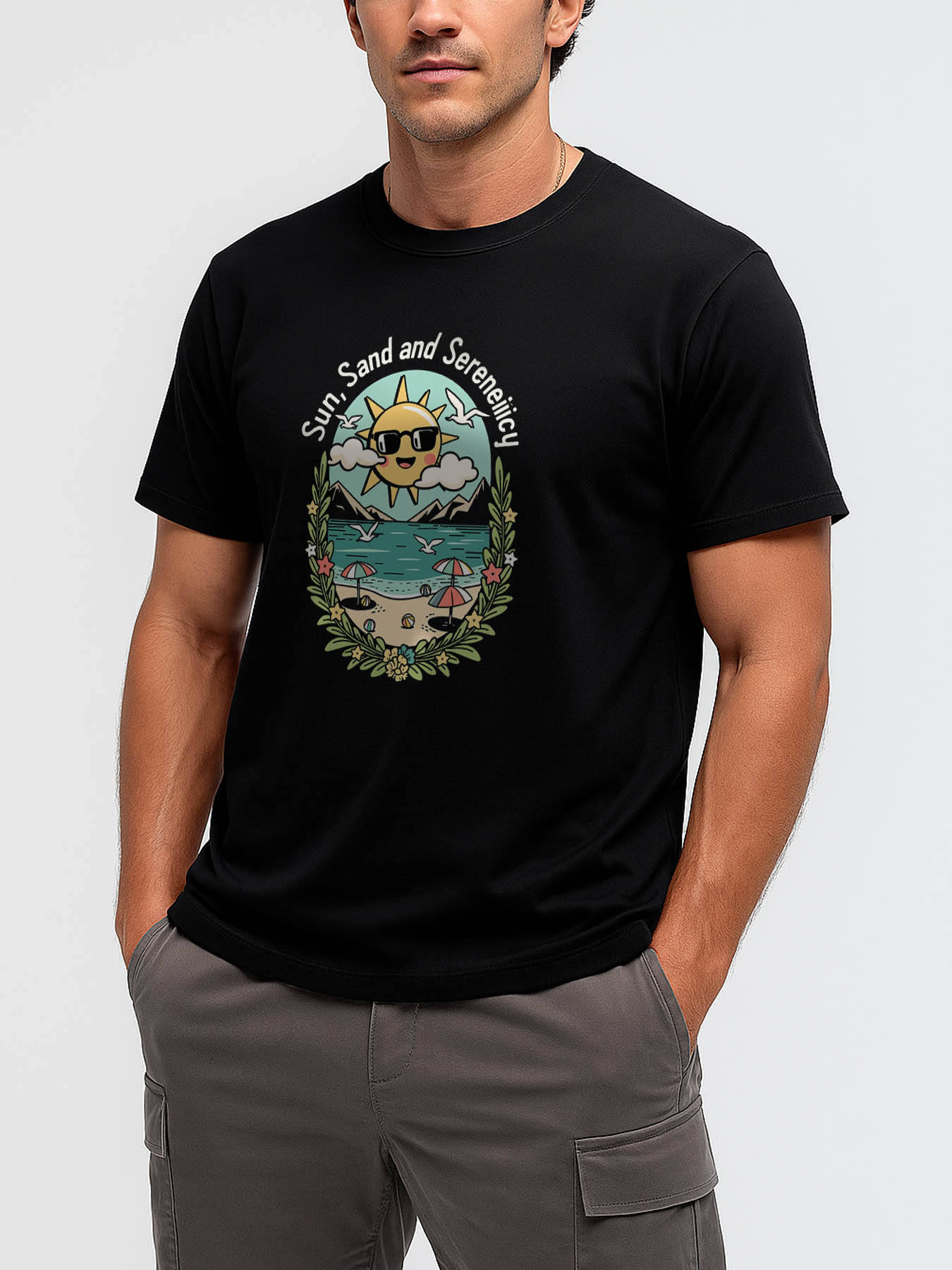 RTTMALL Caribbean Island Beach Printed Casual Cotton Men's T-Shirt for Summer Vacation Wear