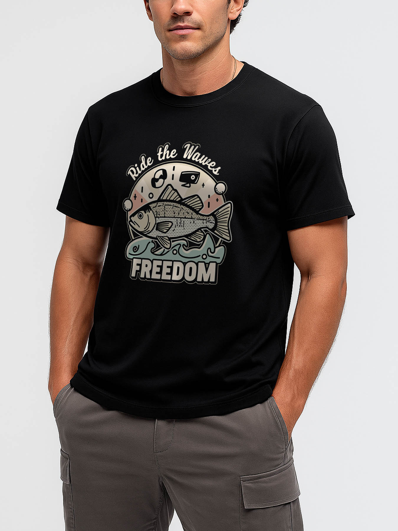 RTTMALL Caribbean Island Beach Casual Cotton Printed Fish Pattern T-Shirt for Men