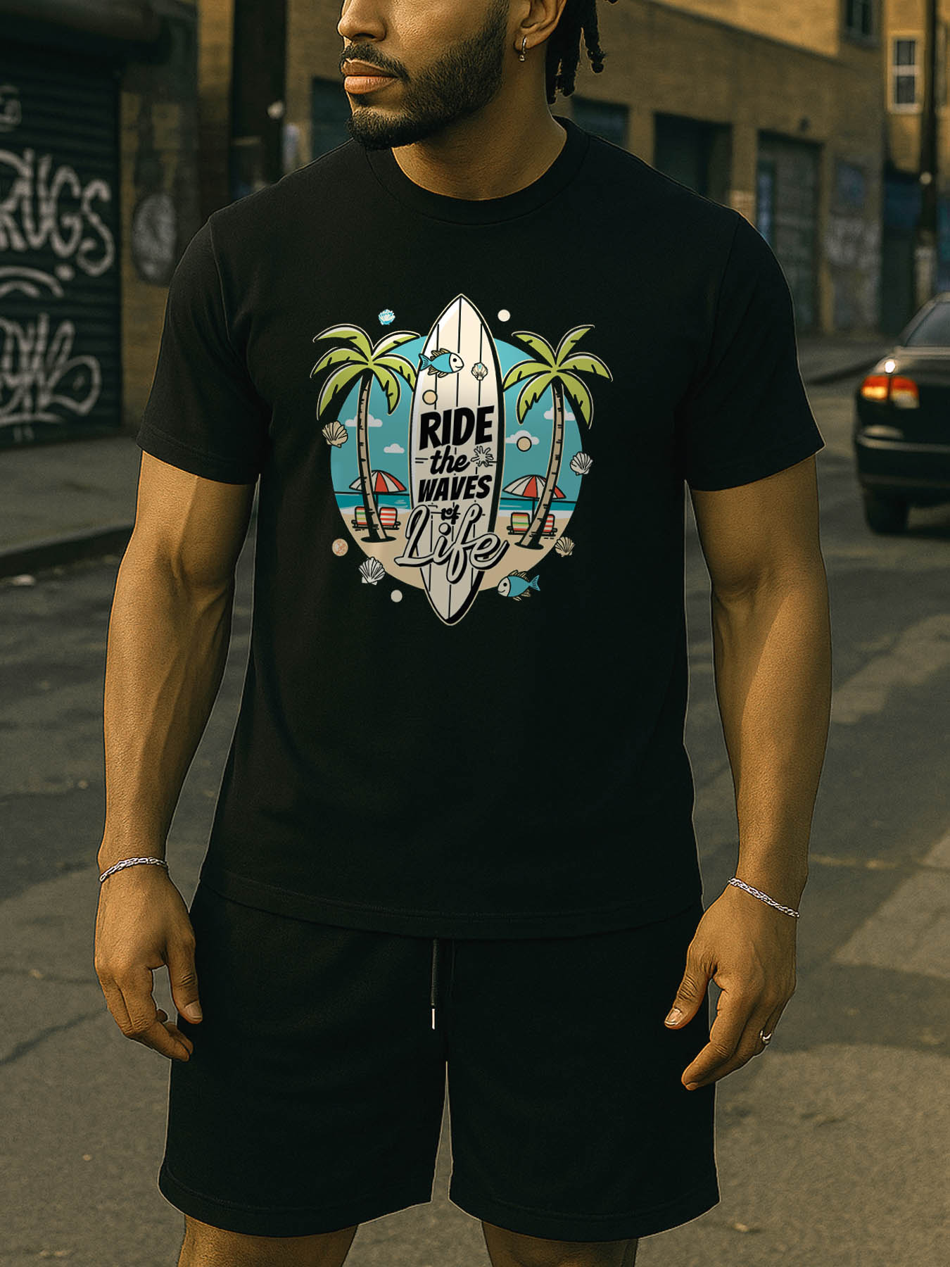 Men's RTTMALL Printed Cotton T-Shirt, Breathable Machine Washable Casual Beach Island Tee for Caribbean Summer Vacation Workout Running Basketball Gym