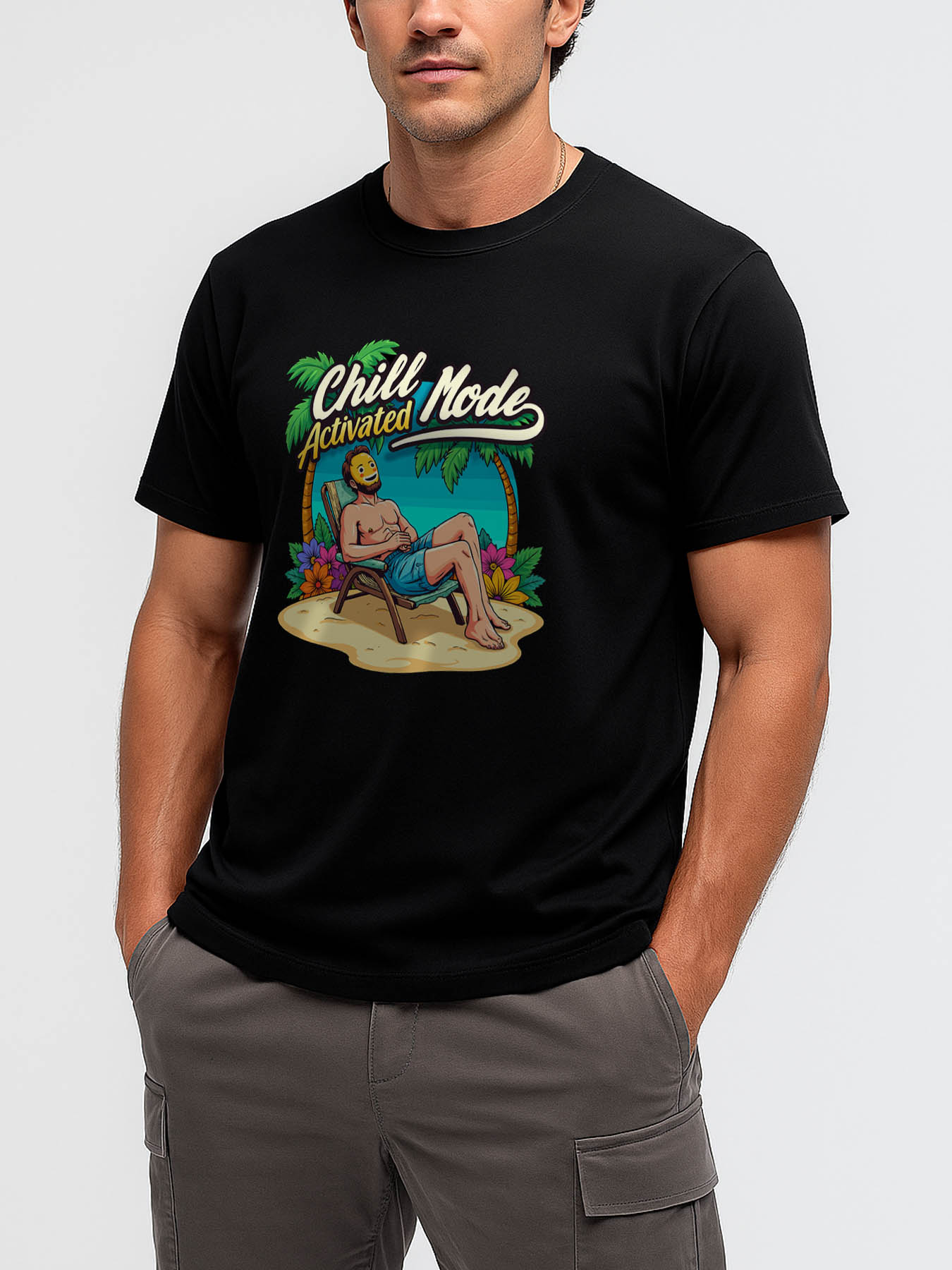 RTTMALL Caribbean Island Vacation Printed Cotton Casual T-Shirts for Men, Soft Breathable Summer Beach Tees for Boyfriend Gift