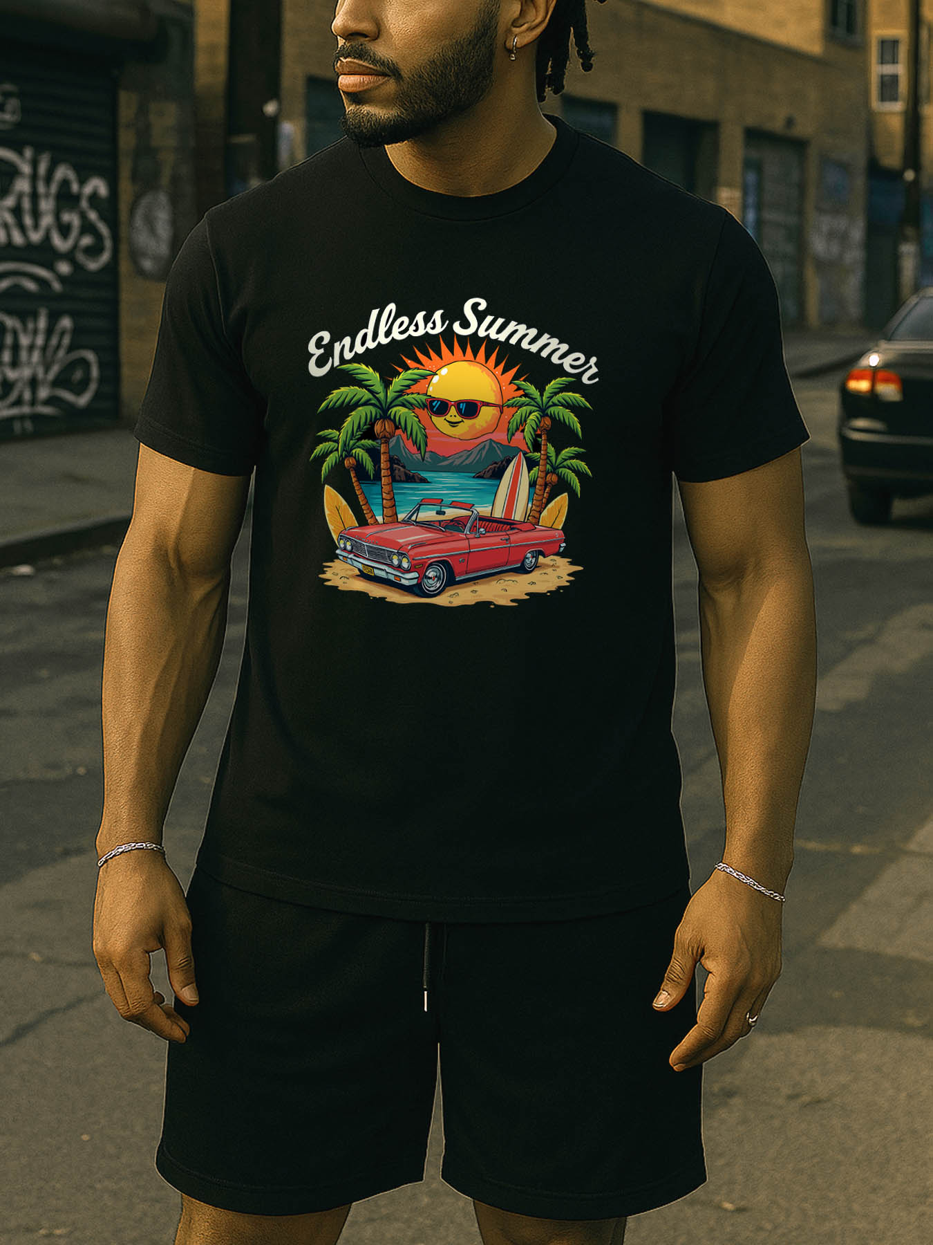 Men's RTTMALL Printed T-Shirt, Caribbean Beach Island Summer Casual Premium Cotton Tee