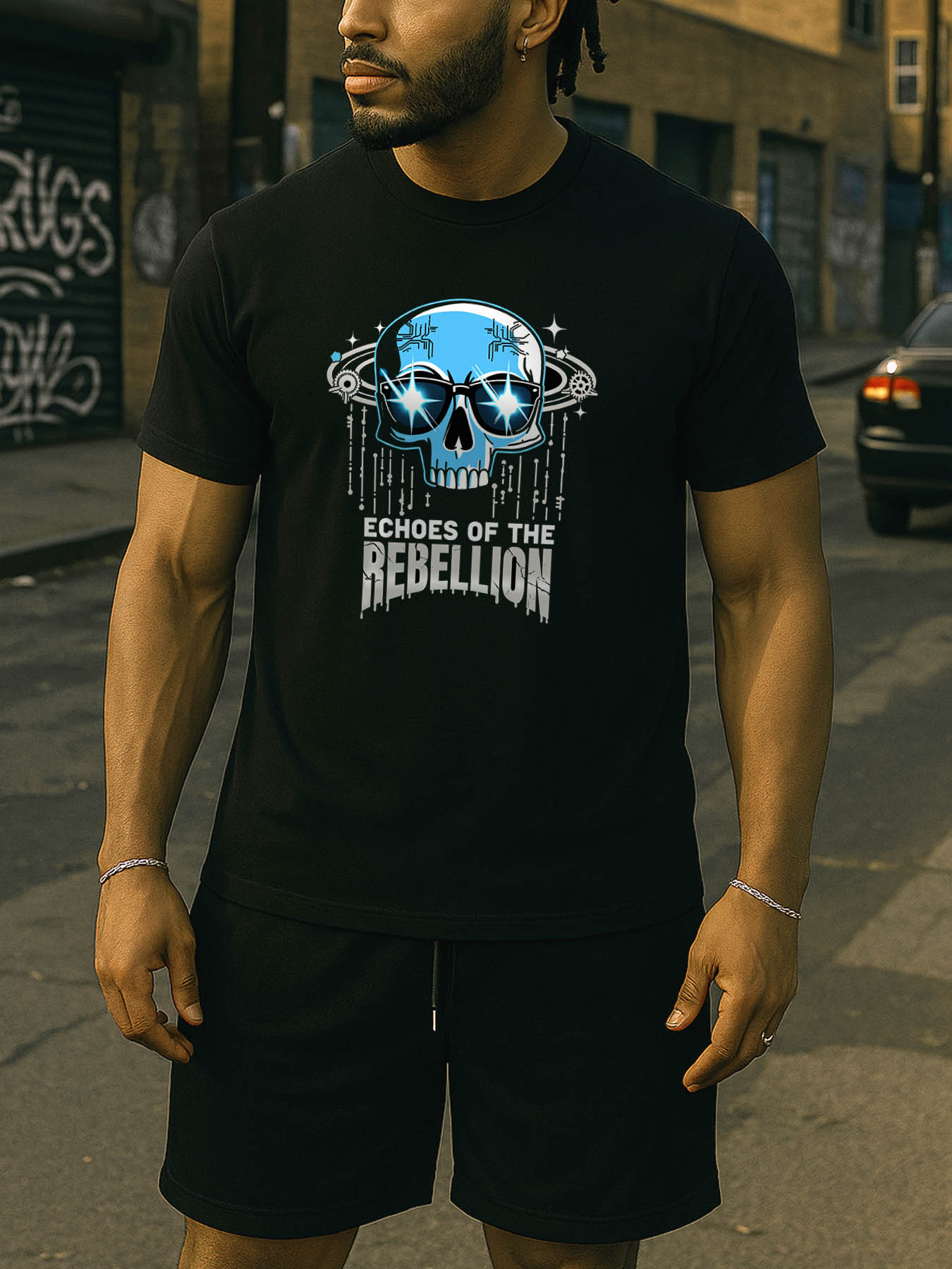 RTTMALL Caribbean Island Beach Casual Printed Cotton T-Shirts for Men, Vintage Gothic Street Style Skull Hand Dollar Graphic Tees, Breathable Comfortable Fabric, Machine Washable for Halloween Party