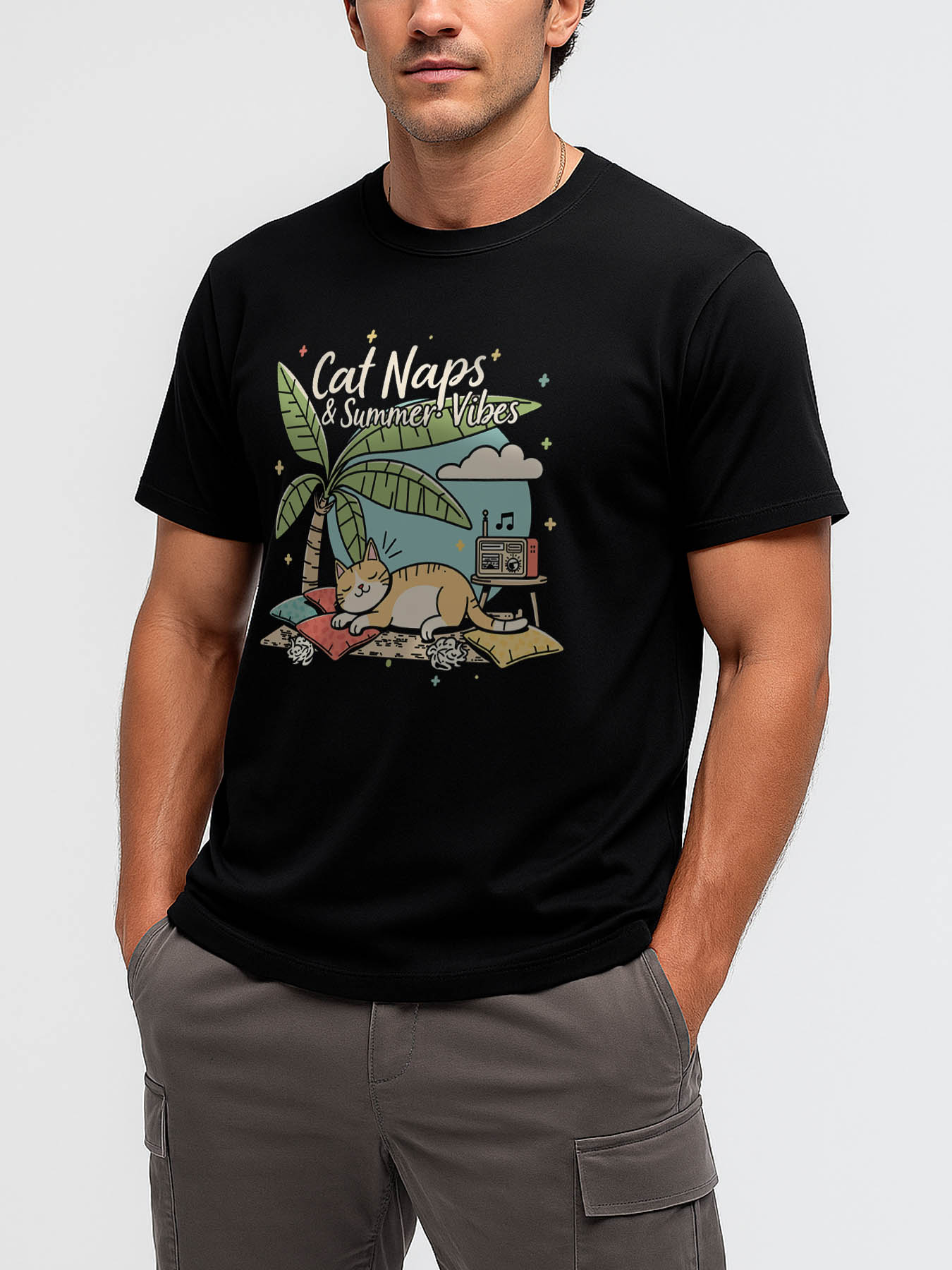 RTTMALL Caribbean Island Beach Casual Printed Cotton Men's T-Shirt