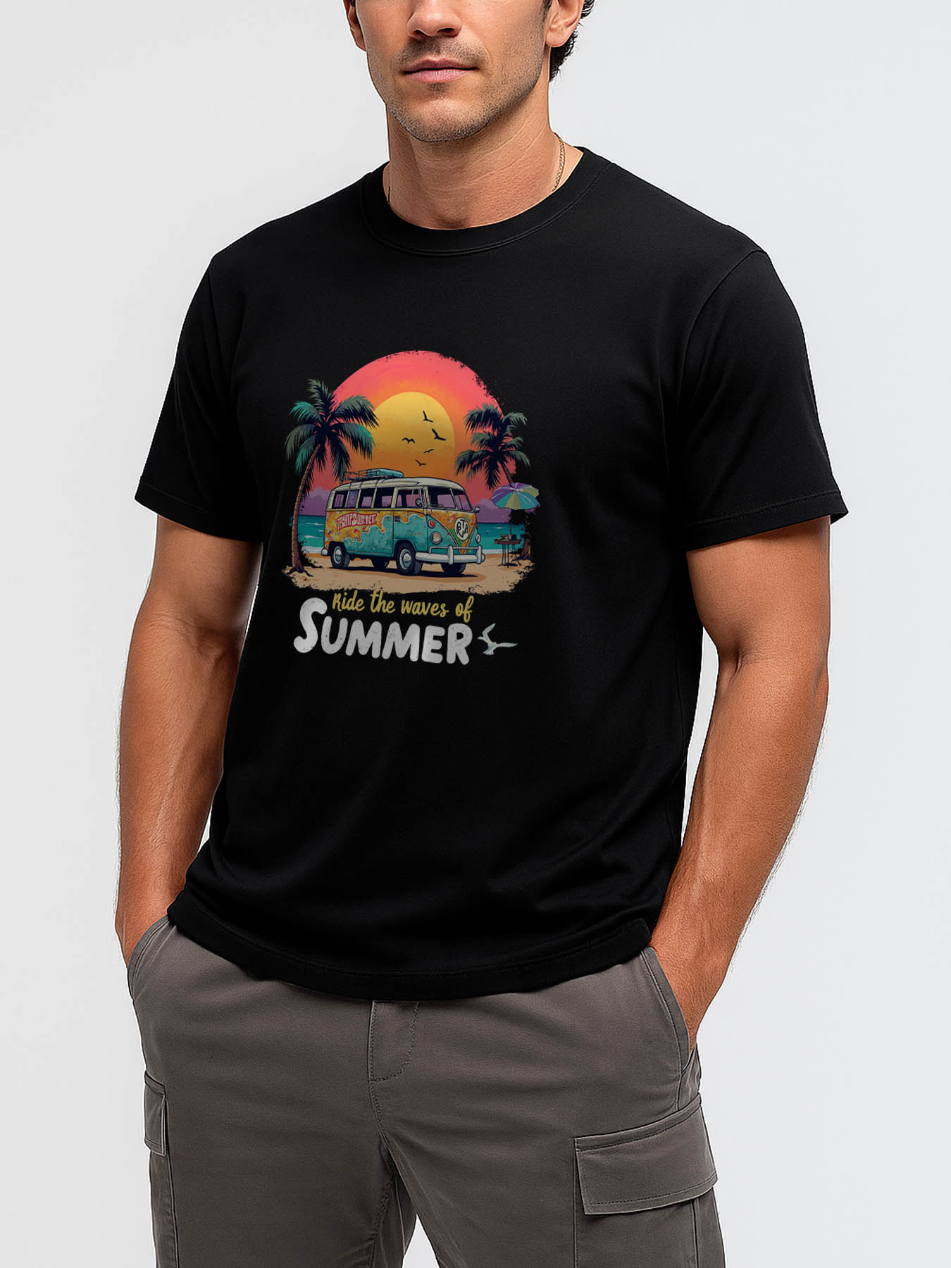 RTTMALL Caribbean Island Beach Printed Casual Summer Cotton T-Shirt for Men
