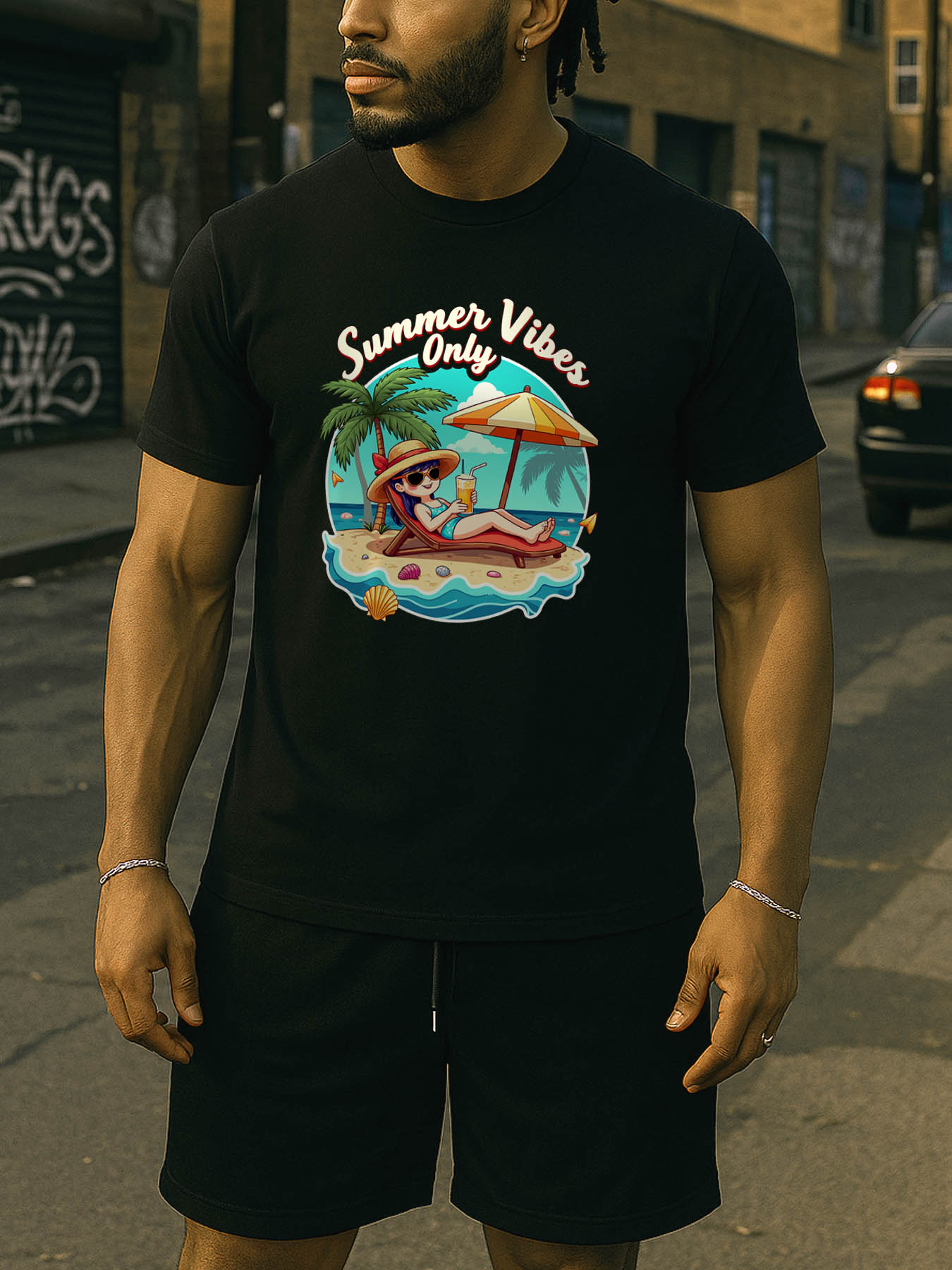 RTTMALL Caribbean Island Beach Printed Casual Cotton T-Shirts for Men, Breathable Machine Washable Summer Vacation Tees