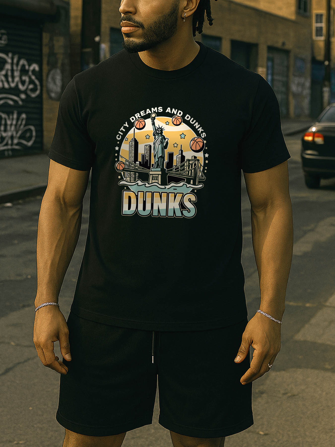 RTTMALL Caribbean Island Beach Printed Cotton Casual T-Shirts for Men, Summer Casual Breathable Graphic Tees with Palm Tree & RTTMALL Print