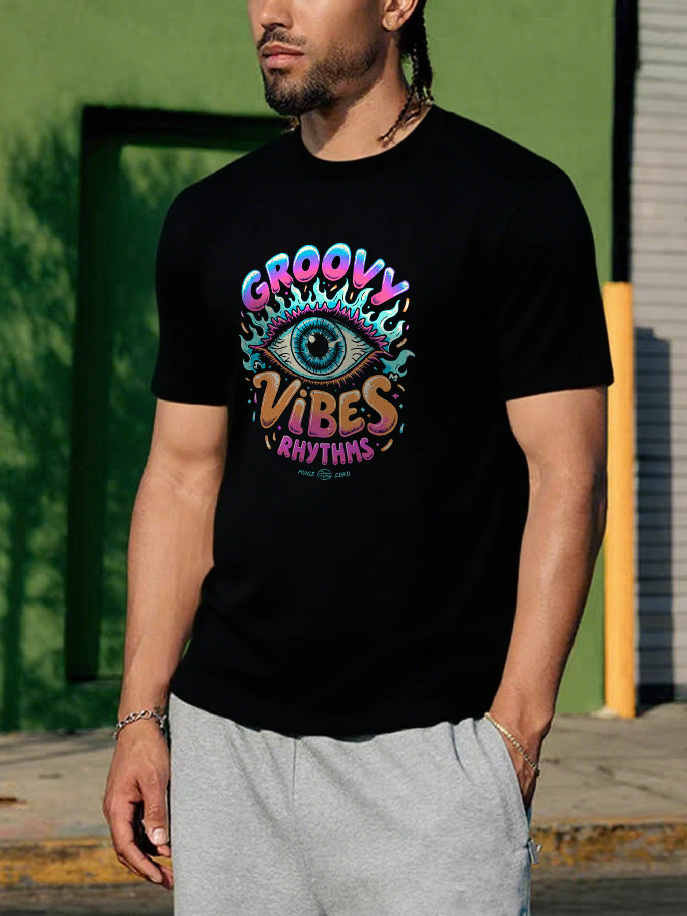 Men's RTTMALL Printed Cotton T-Shirts, Casual Beach Island Summer Casual Tees with Retro Psychedelic Colorful Eye & Text Graphic, Machine Washable Stretch Fabric Streetwear Basketball Tops