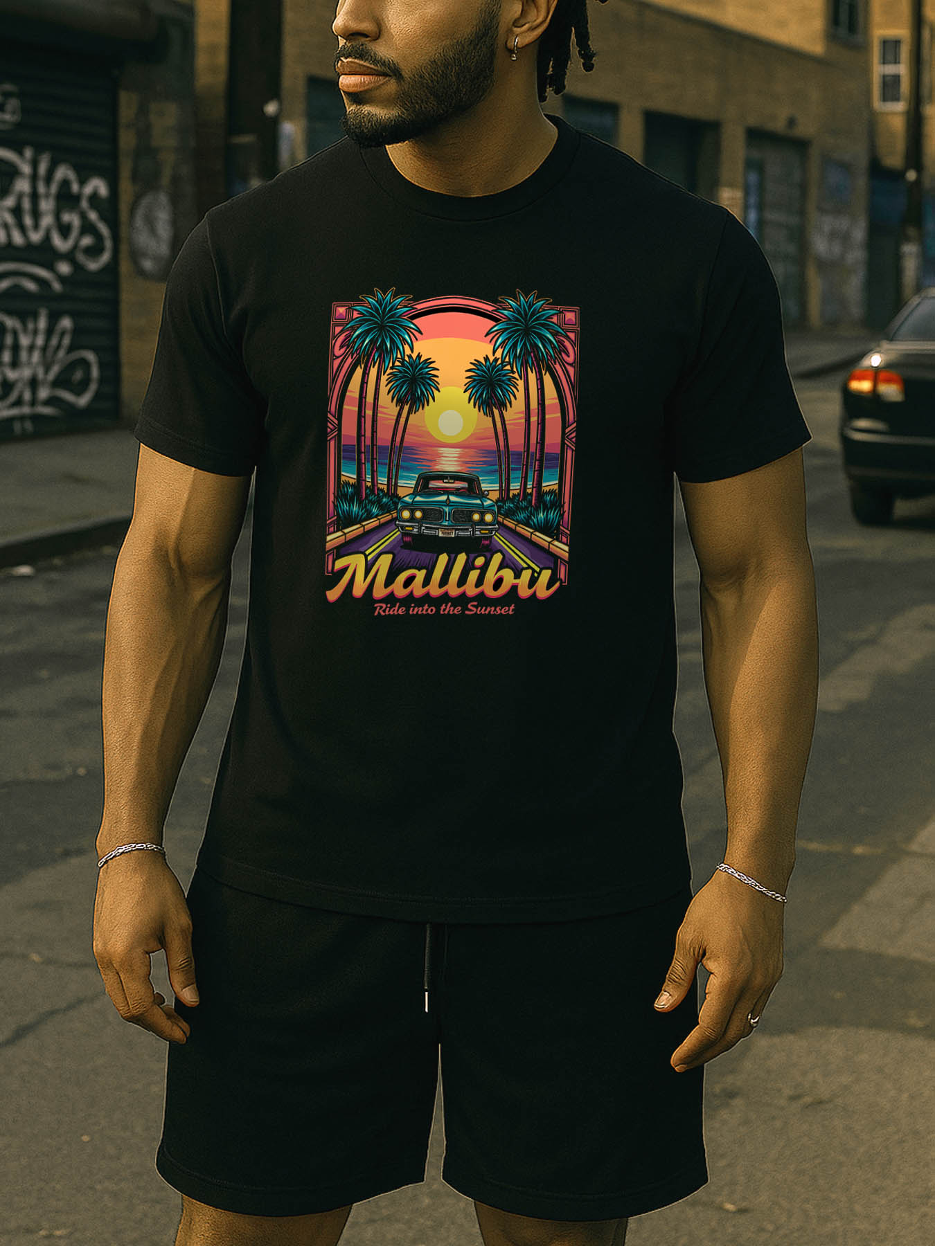 Men's RTTMALL Printed Cotton T-Shirts, Caribbean Beach Palm Tree Casual Summer Tees, Breathable Machine Washable Casual Tops for Outdoor Beach Wear