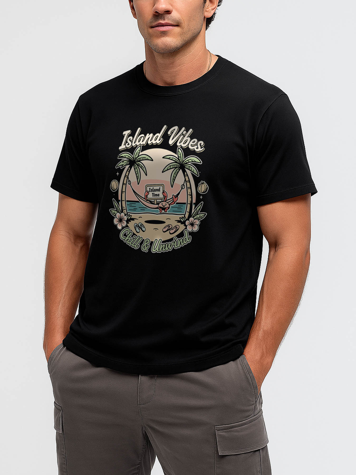 Men's 100% Cotton RTTMALL Printed T-Shirt, Casual Beach Island Caribbean Summer Tee