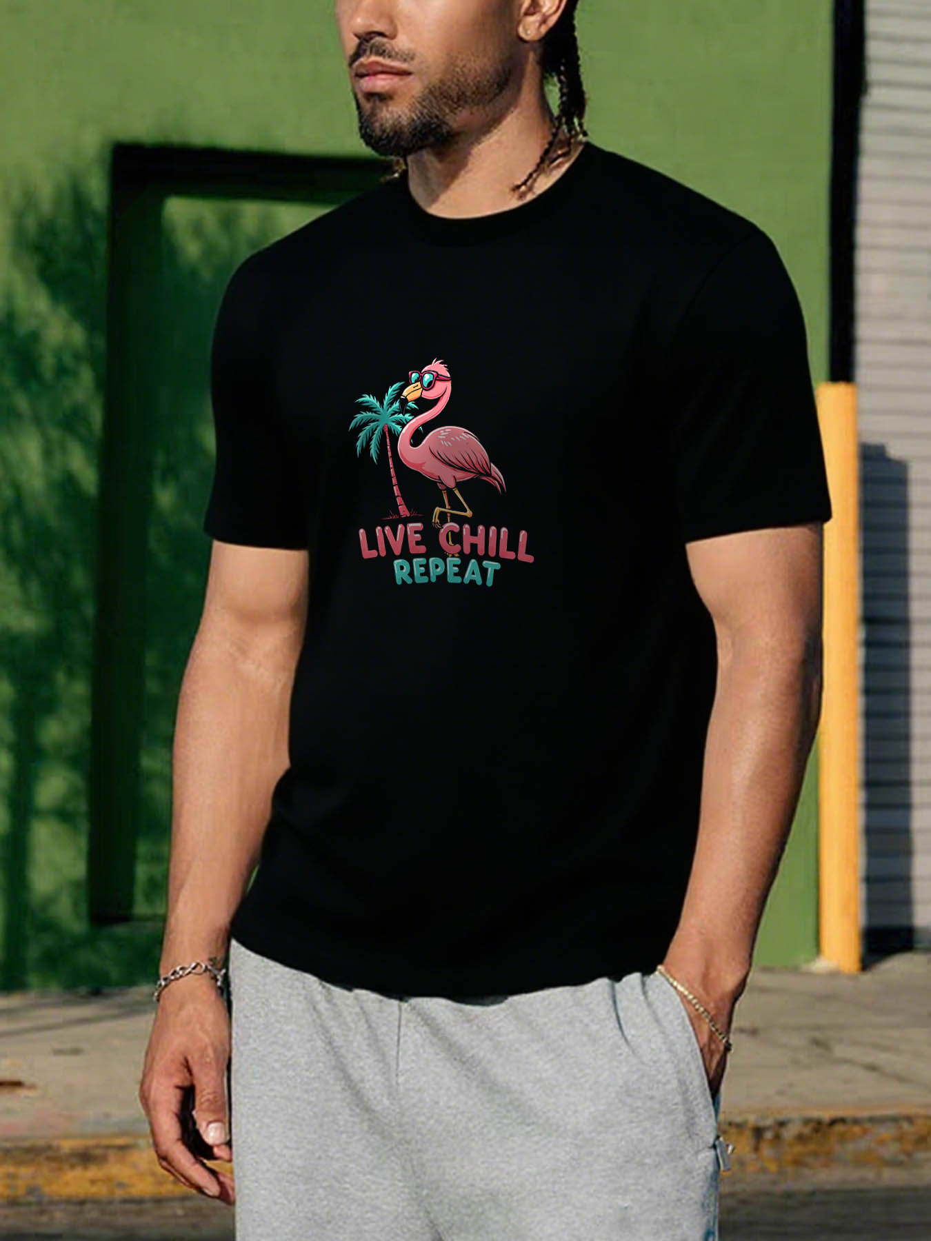 RTTMALL Caribbean Beach Printed Cotton Men's T-Shirt, Vintage Geometric Summer Casual Tee for Island Vacation, Machine Washable