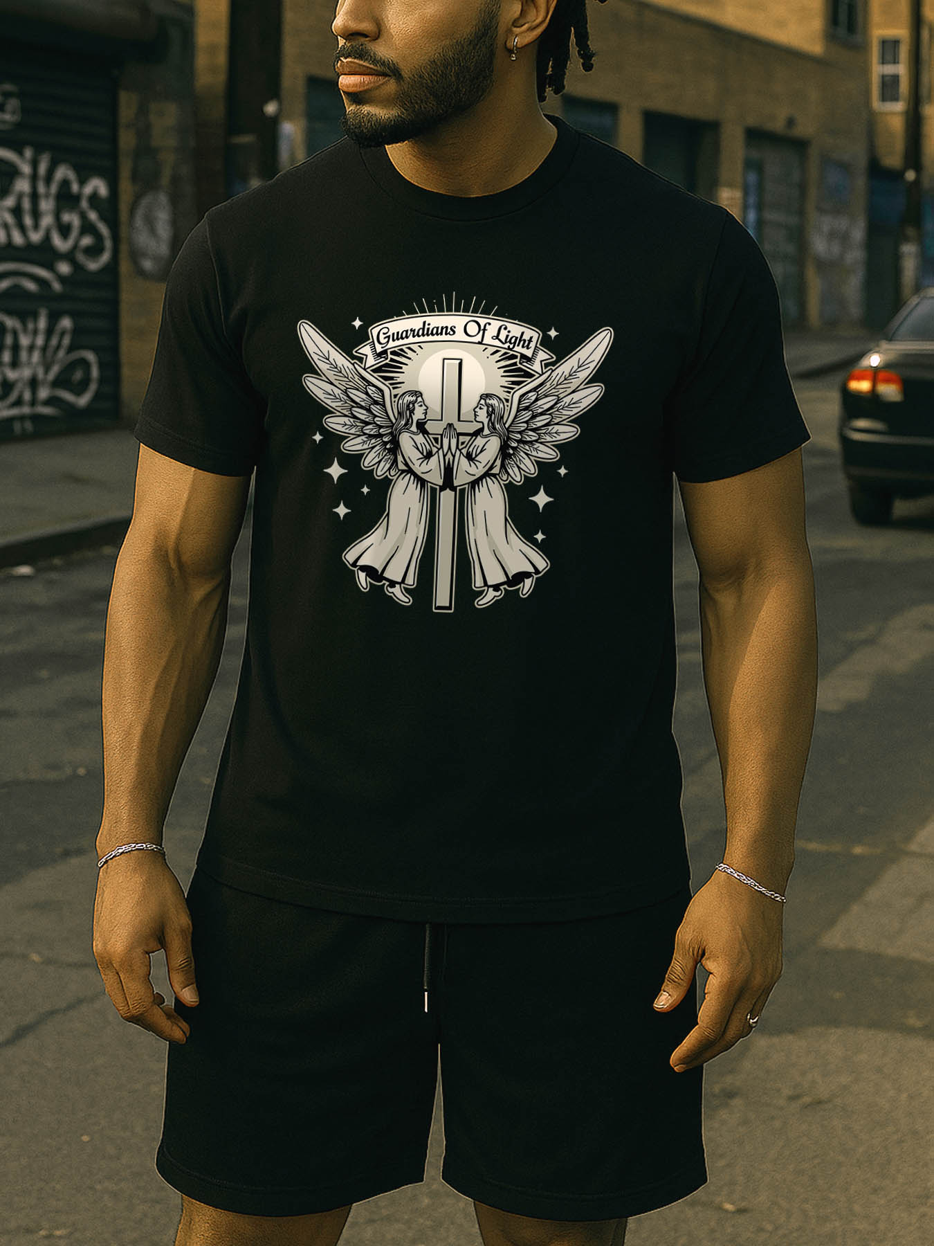 Men's 100% Cotton Crewneck T-Shirts RTTMALL Caribbean Beach Angel Cross Print Casual Breathable Machine Washable Summer Tees