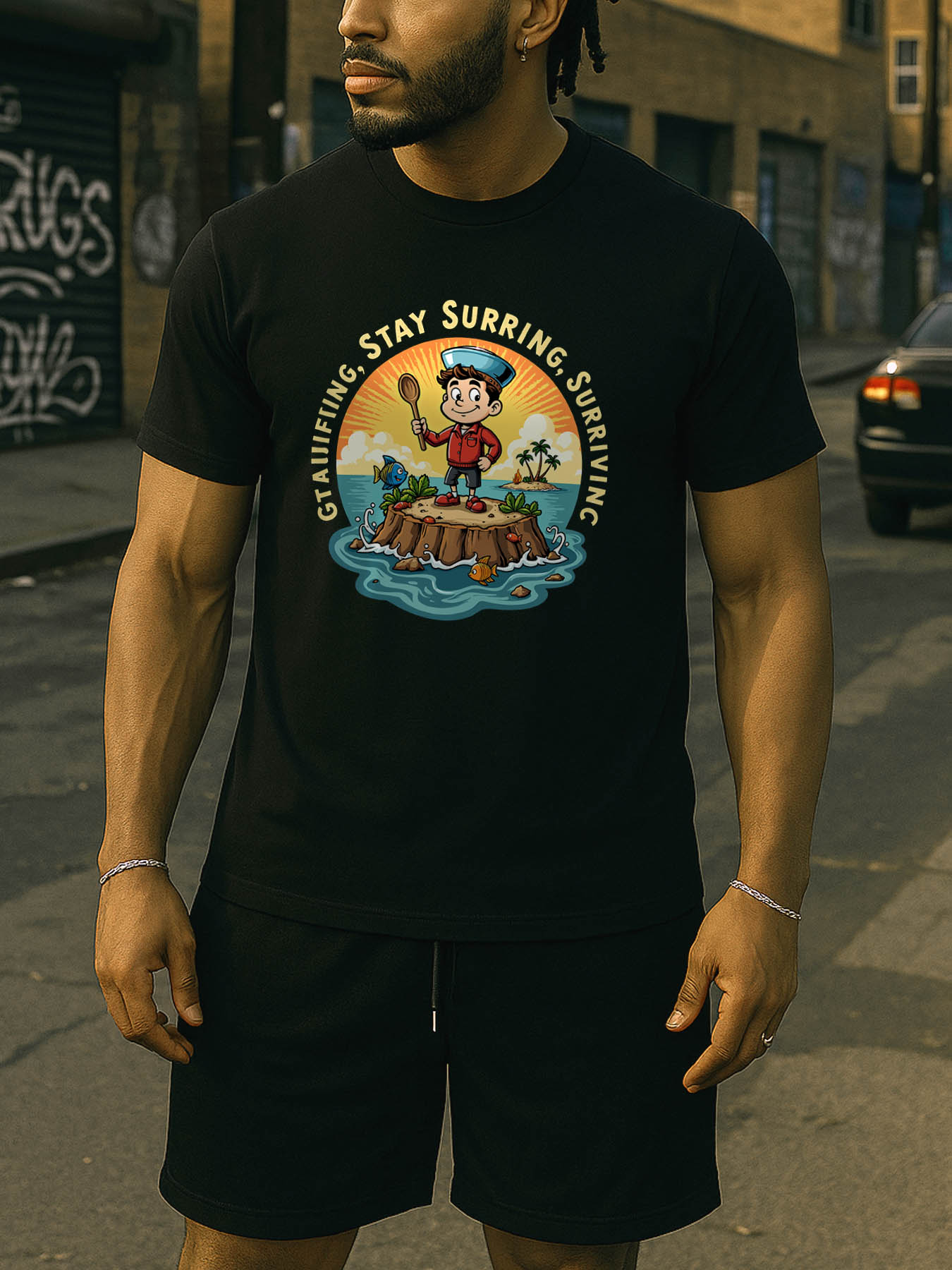 RTTMALL Caribbean Island Beach Graphic Printed Men's 100% Cotton Casual Summer T-Shirt