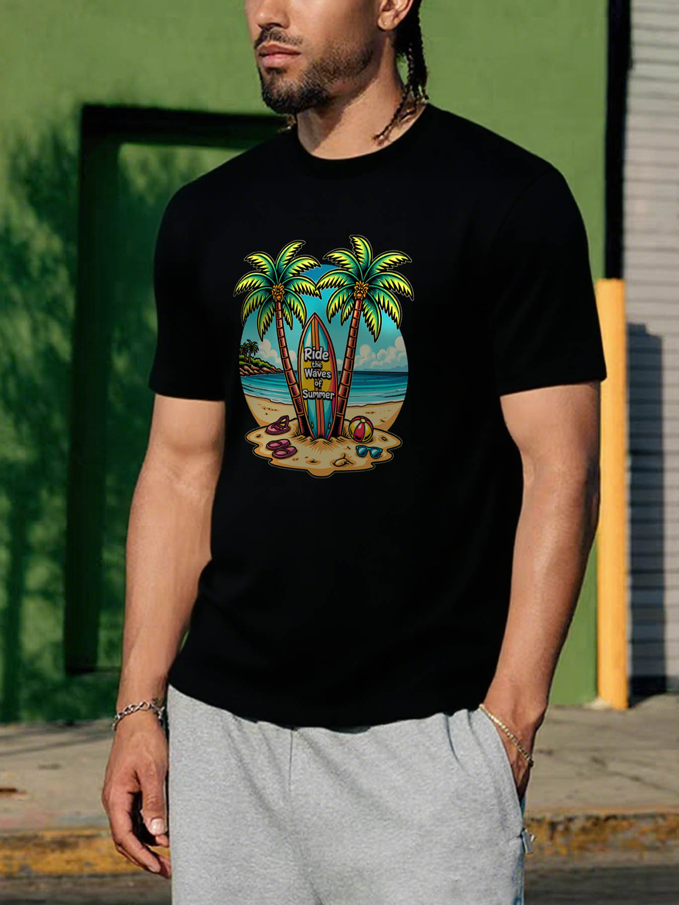 Men's 100% Cotton Casual RTTMALL Printed T-Shirts, Caribbean Beach Island Summer Comfort Tee for Vacation