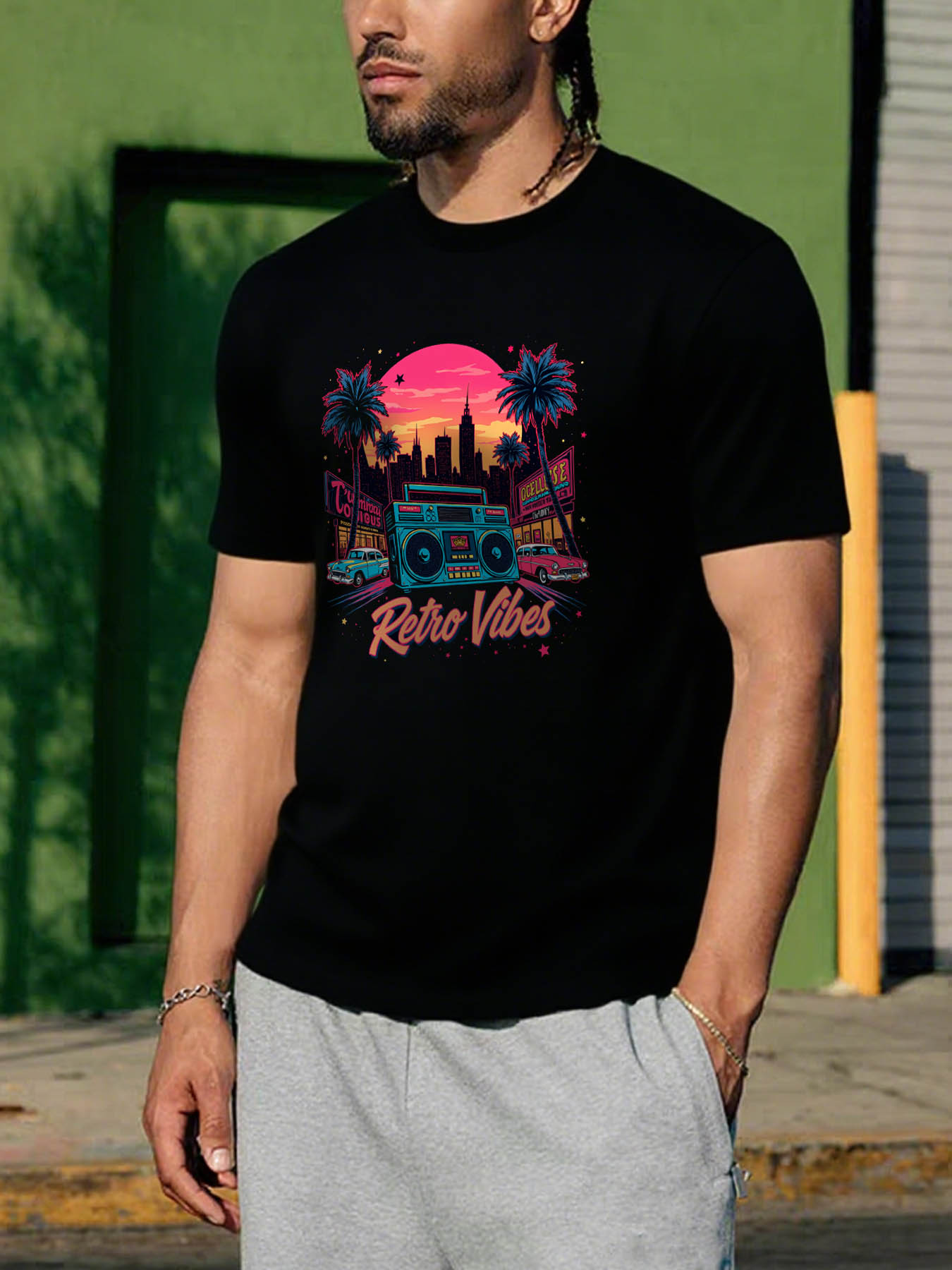 RTTMALL Caribbean Island Beach Printed Casual Summer Cotton T-Shirt for Men
