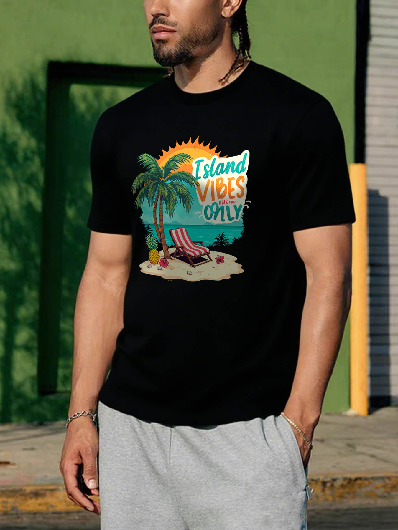 RTTMALL Caribbean Island Beach Casual Printed Cotton Couple Tees