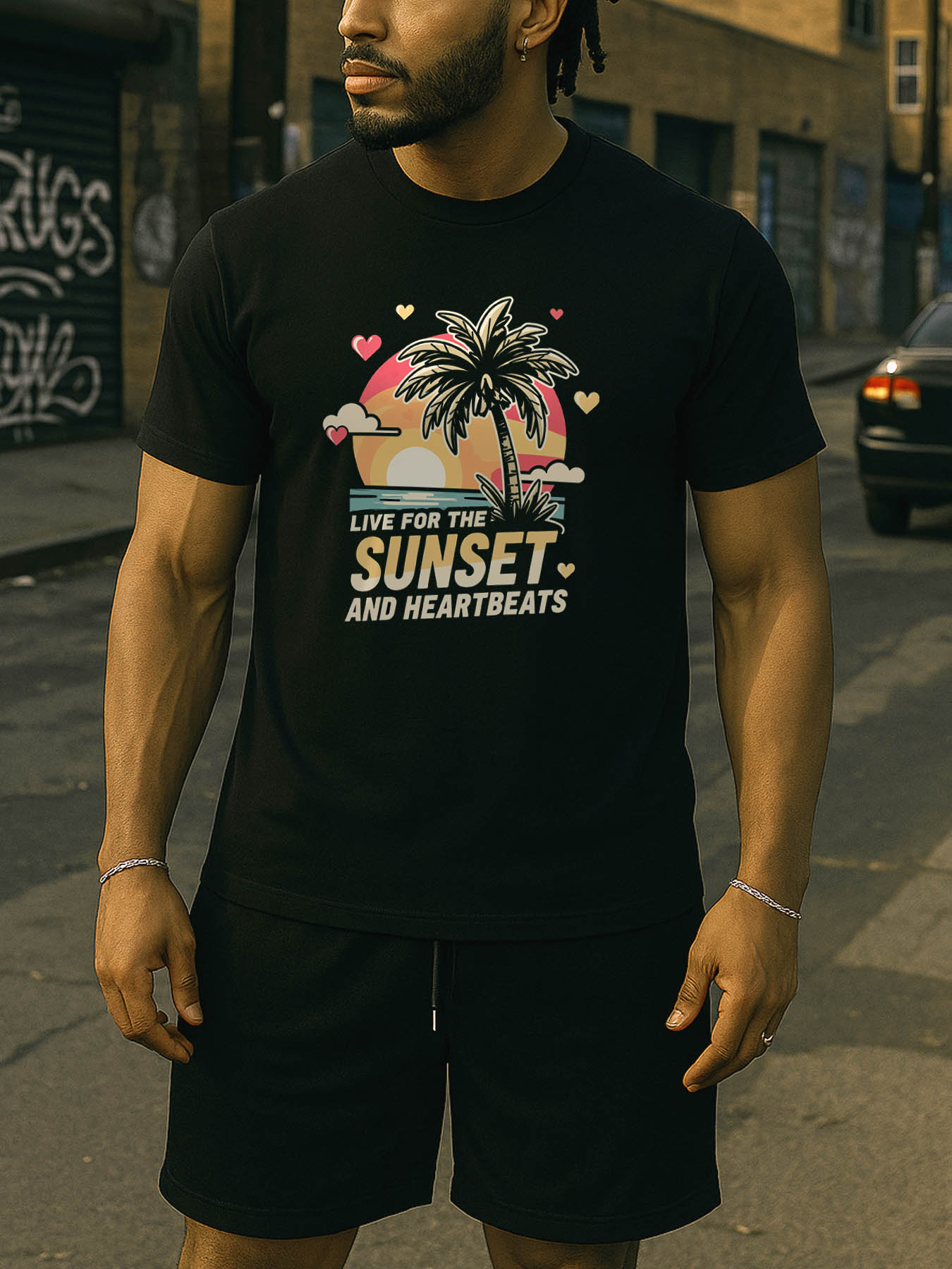 Men's RTTMALL Printed Cotton T-Shirts, Relaxed Fit Breathable Tees with Palm Tree Sunset Beach Caribbean Island Design for Casual Summer Outdoor Beachwear