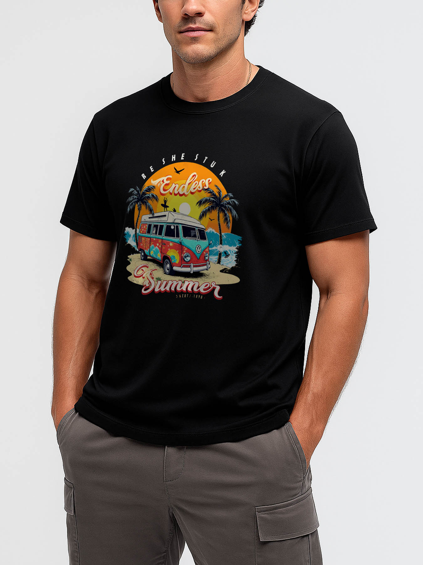 RTTMALL Caribbean Island Beach Printed Casual Summer Cotton T-Shirt for Men