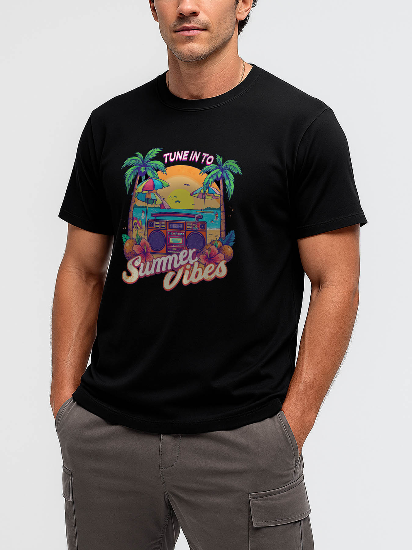 RTTMALL Caribbean Island Beach Printed Casual Summer Cotton T-Shirt for Men