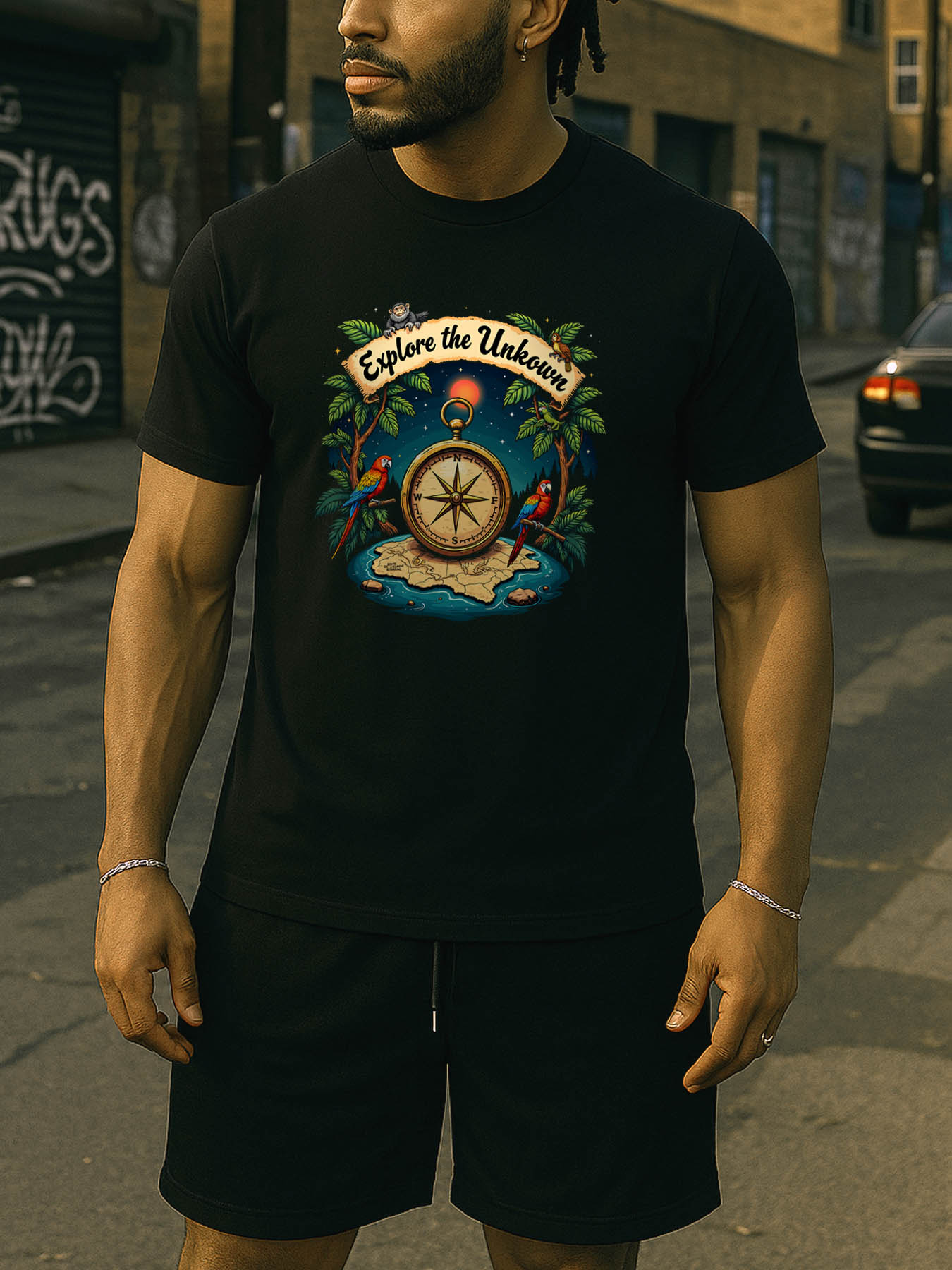 Men's 100% Cotton RTTMALL Printed T-Shirt, Caribbean Beach Island Summer Casual Graphic Tees