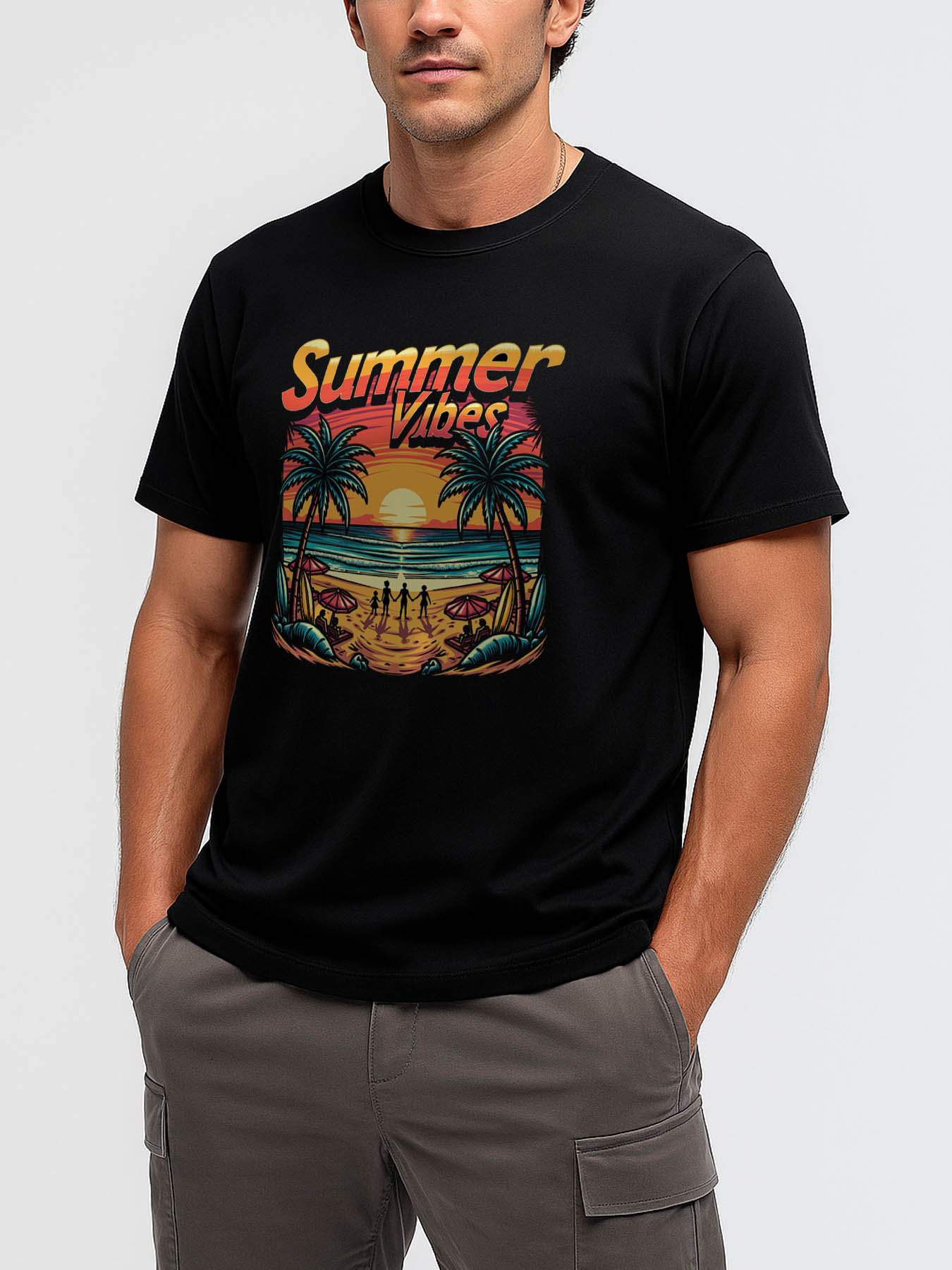 RTTMALL Caribbean Palm Tree Print Casual Cotton Beach T-Shirt for Men