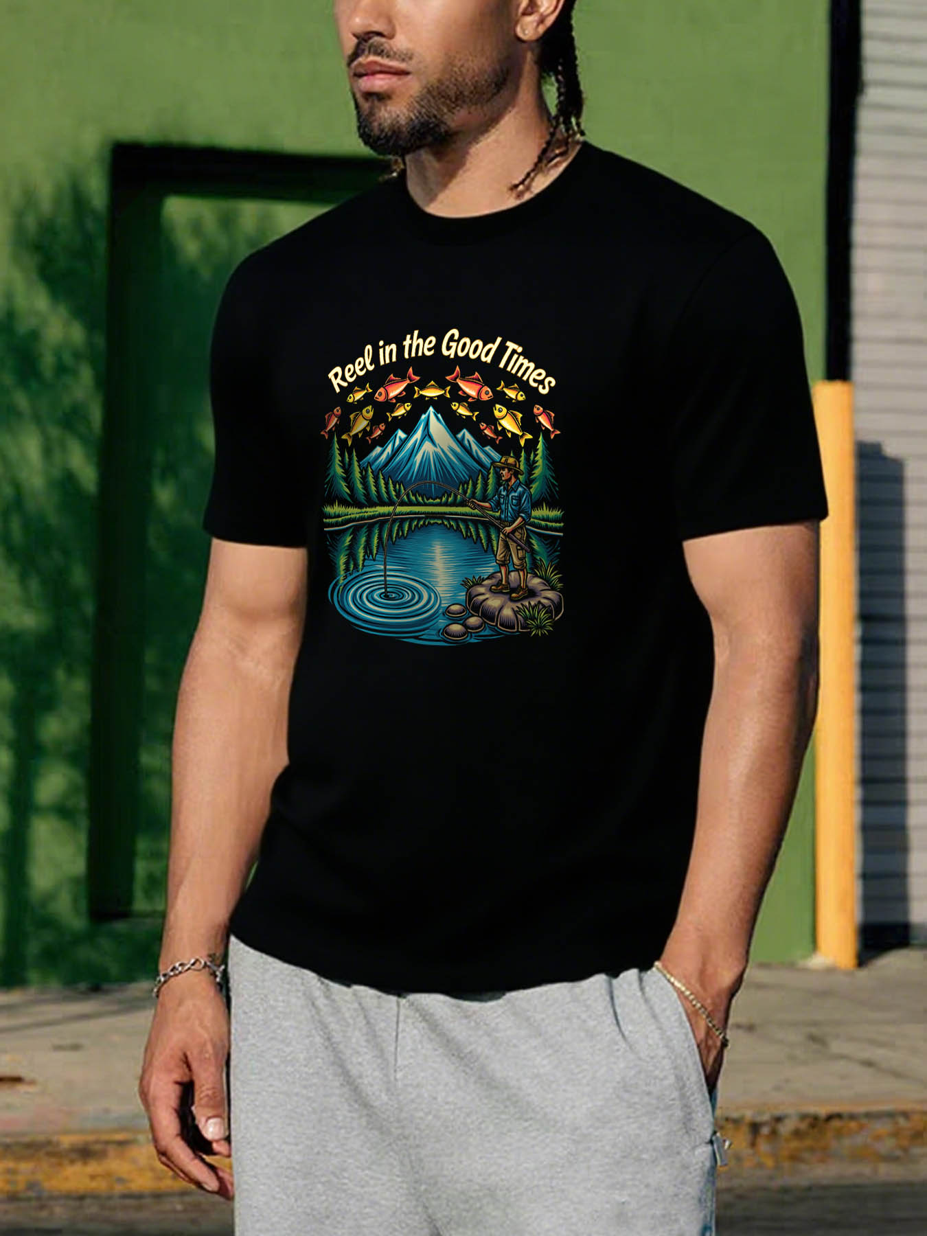 RTTMALL Caribbean Island Vacation Casual Printed Cotton T-Shirts for Men with Breathable Quick-Dry Fish Print