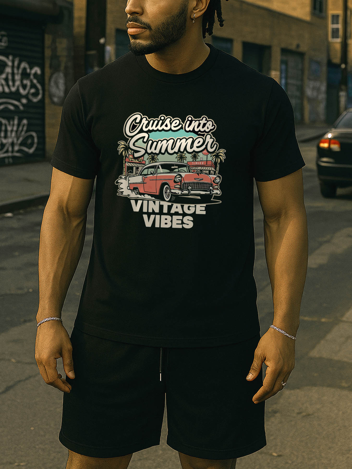 RTTMALL Caribbean Beach Island Print Men's Casual Cotton Crewneck T-Shirt for Summer Vacation