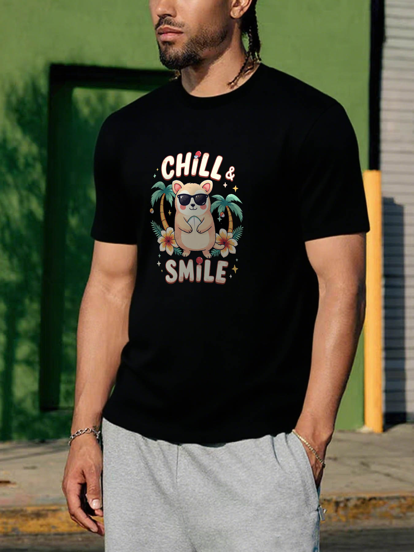 RTTMALL Caribbean Island Beach Print Cotton Casual Tee for Men, Summer Casual Short Sleeve Soft Knit Graphic T-Shirt for Vacation Daily Wear