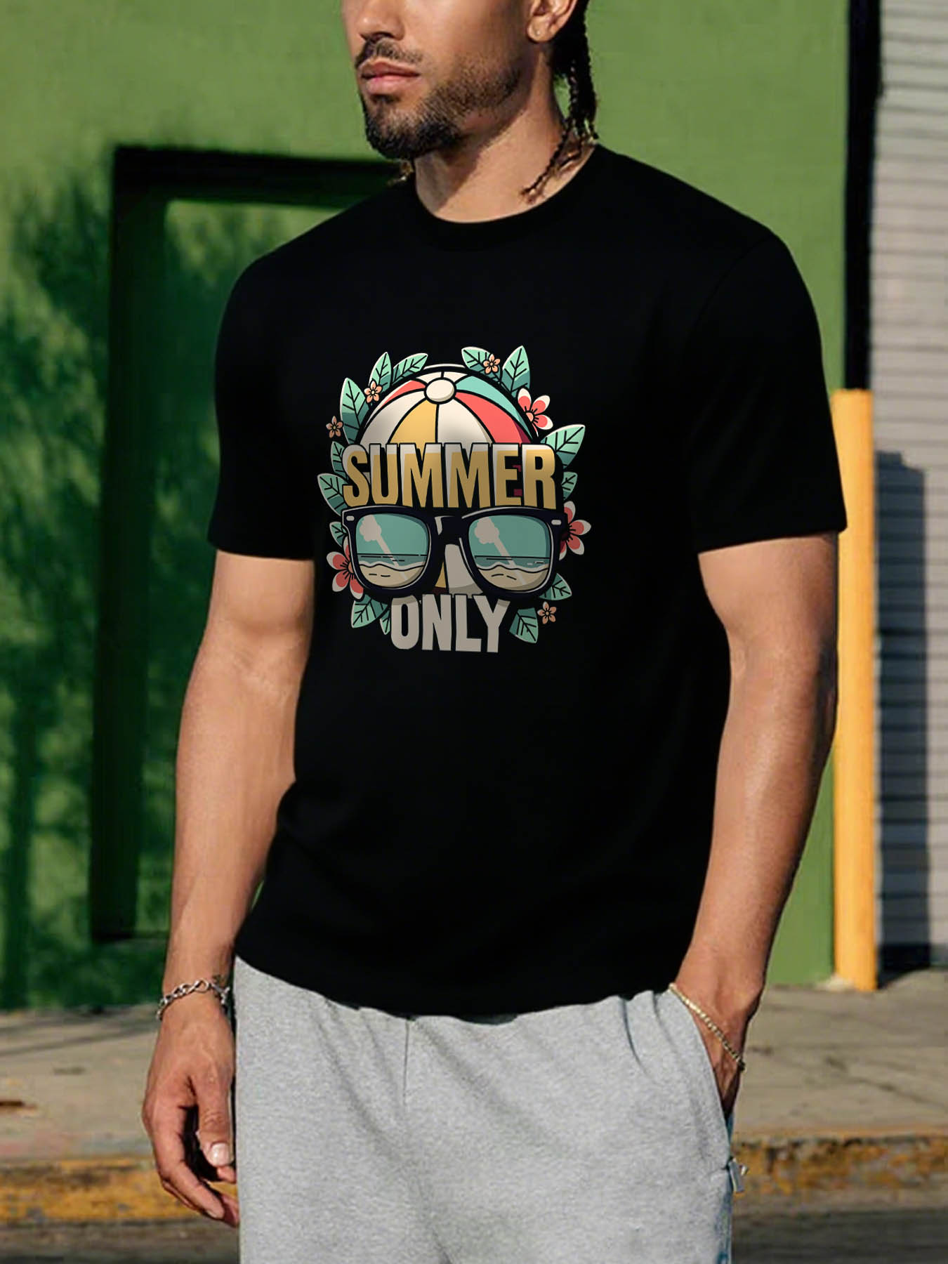 RTTMALL Caribbean Island Beach Print Men's Casual Cotton T-Shirt