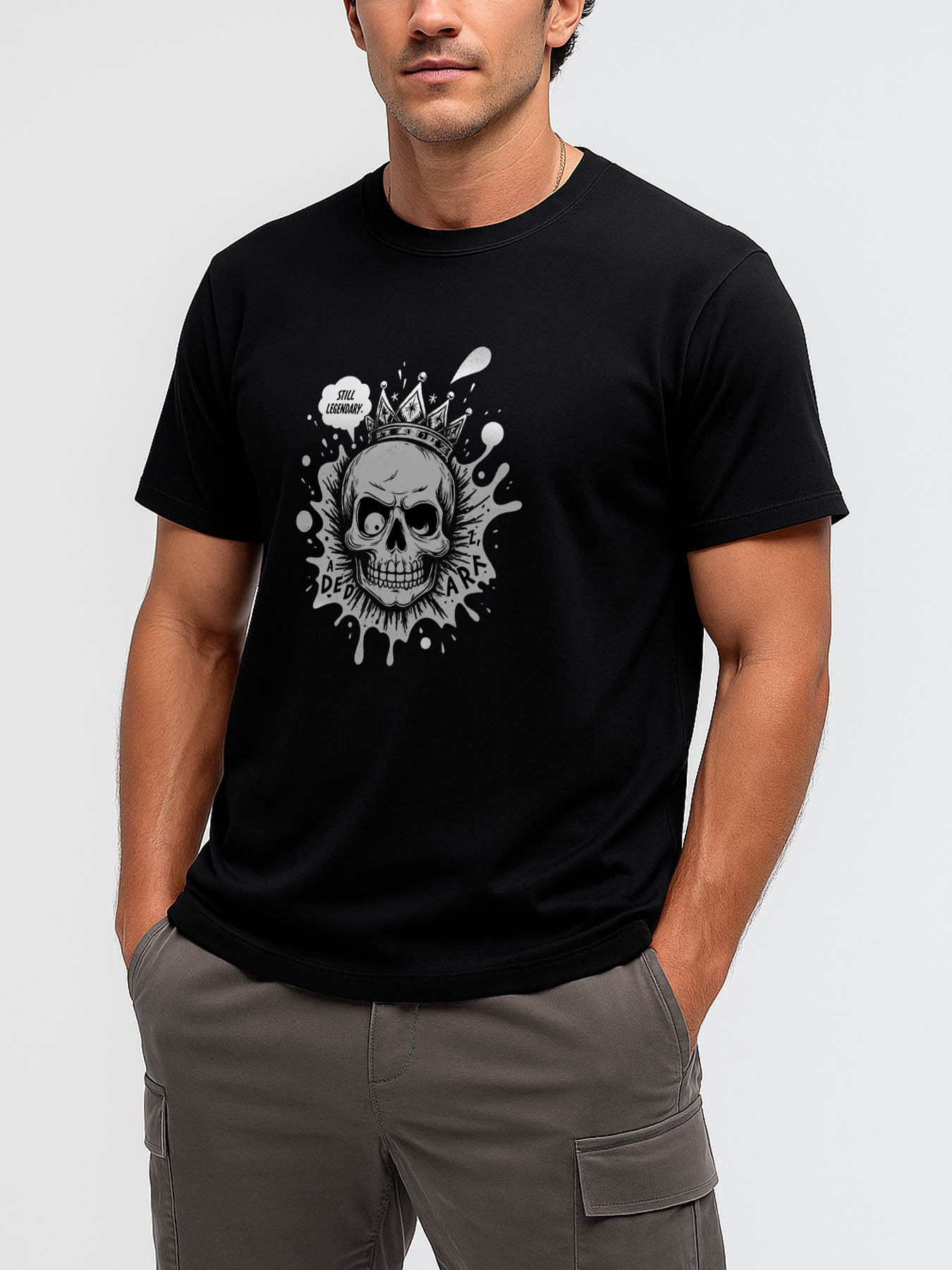 Black Background Red White Diving Pattern Printed RTTMALL Caribbean Vacation Casual Cotton T-Shirt for Men