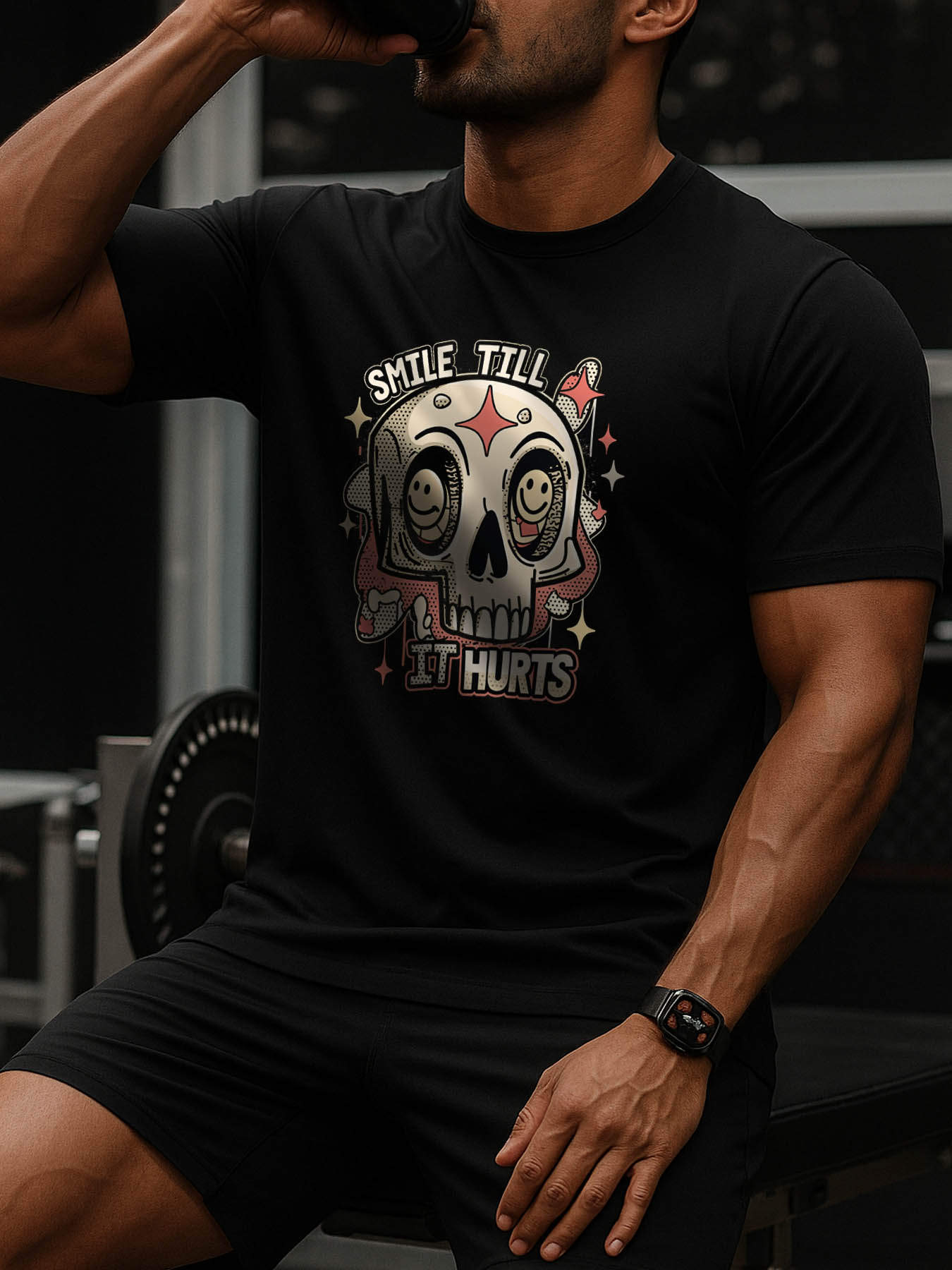 RTTMALL Caribbean Island Beach Print Men's 100% Cotton Casual T-Shirt, Machine Washable Happy Graffiti Skull Summer Tee