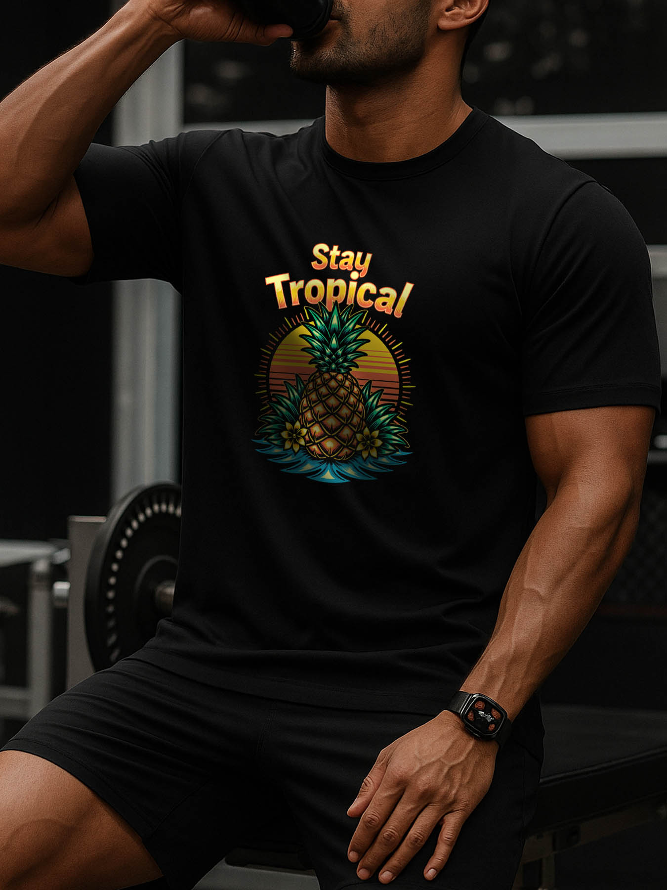 Men's 100% Cotton Vintage Street Style Pineapple RTTMALL Printed T-Shirt for Caribbean Beach Summer Casual Wear