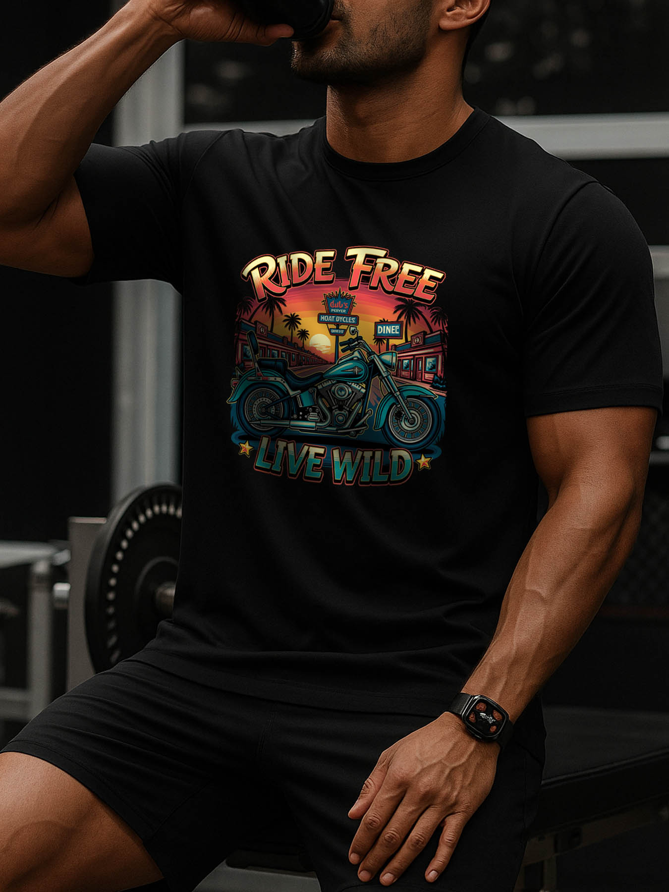 Men's 100% Cotton Vintage Motorcycle Printed RTTMALL T-Shirt for Caribbean Beach Island Summer Casual Wear