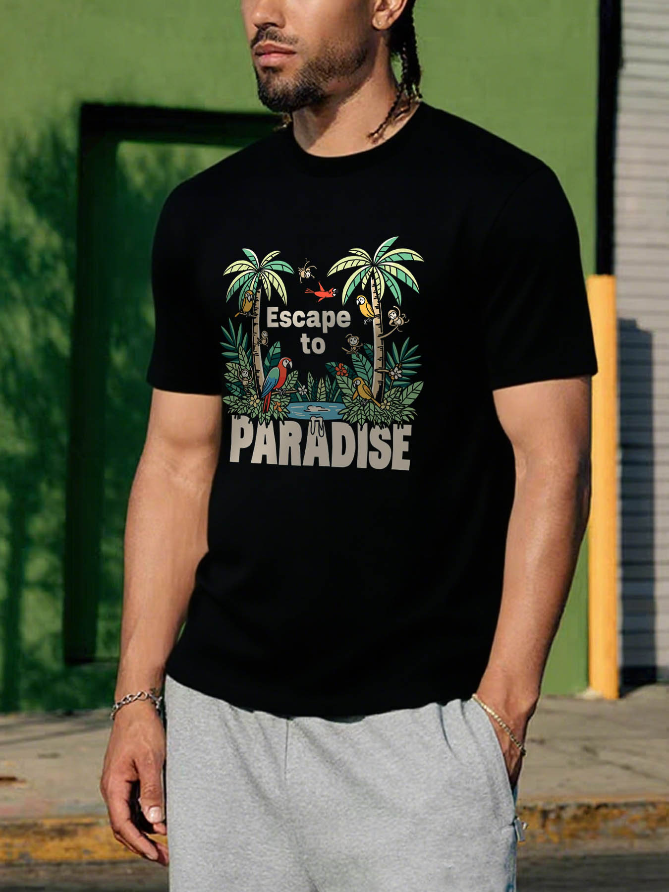 RTTMALL Caribbean Island Beach Casual Printed Cotton Men's T-Shirt for Summer Outdoor Workout Vacation
