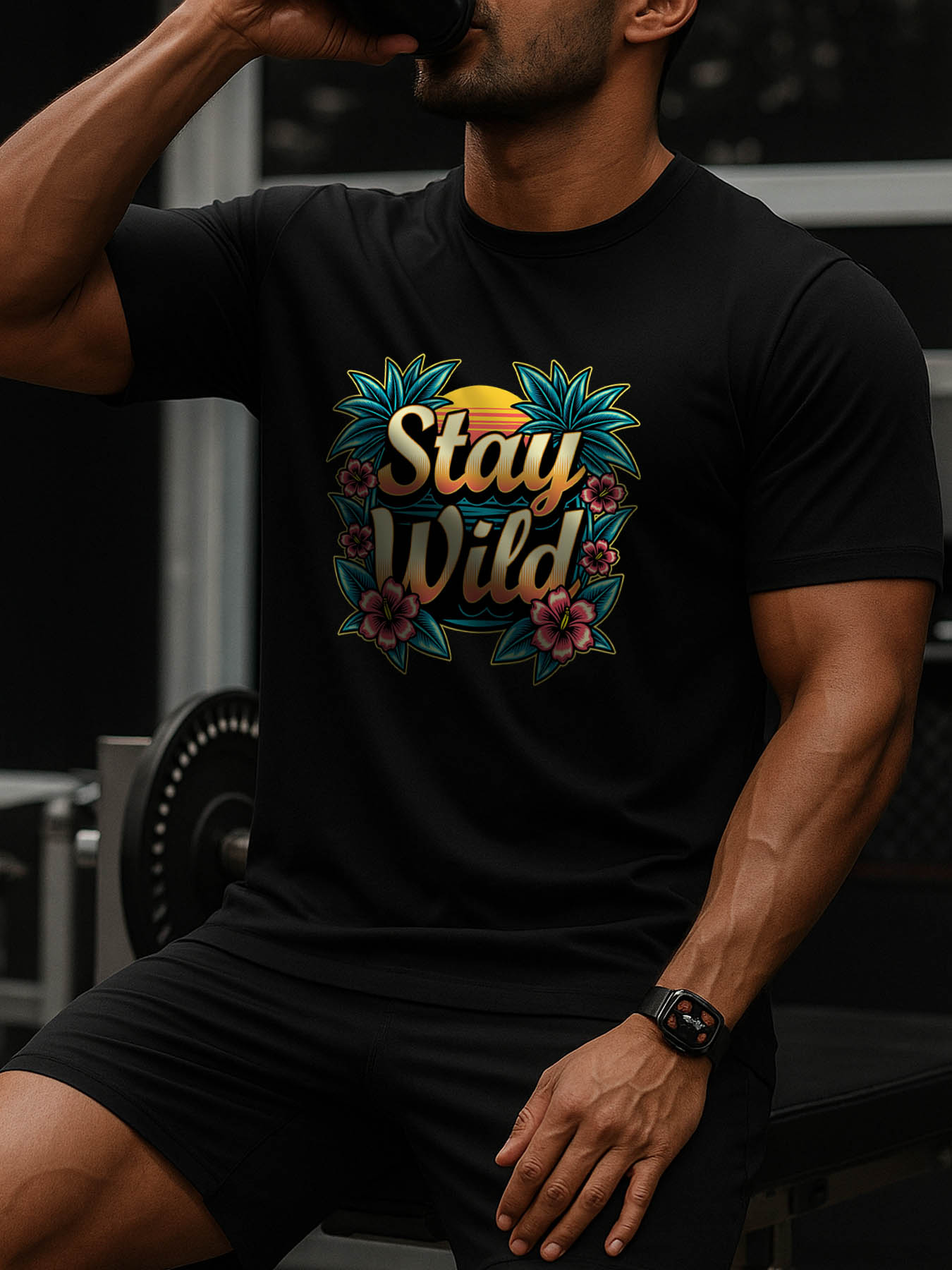RTTMALL Caribbean Beach Printed Cotton Casual T-Shirts for Outdoor Golf & Daily Wear