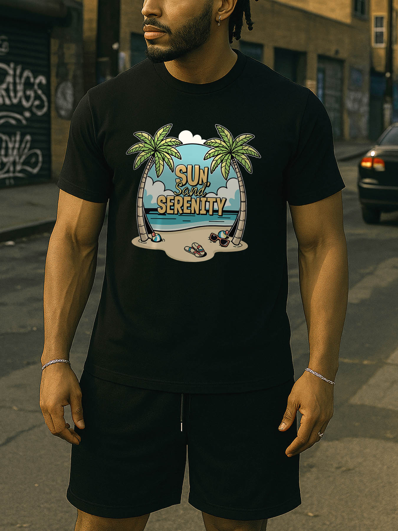 RTTMALL Caribbean Island Beach Printed Cotton T-Shirt for Men, Quick Dry Breathable Casual Summer Tee for Vacation Workout Basketball, Machine Washable