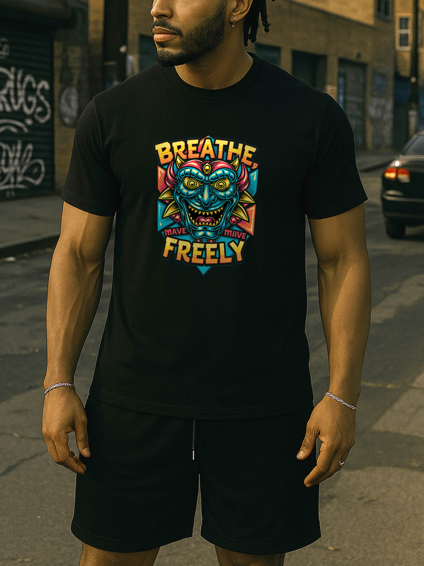 RTTMALL Caribbean Island Beach Graphic Printed Casual Cotton T-Shirts for Men, Summer Casual Breathable Crewneck Tees for Beach Vacation Workout