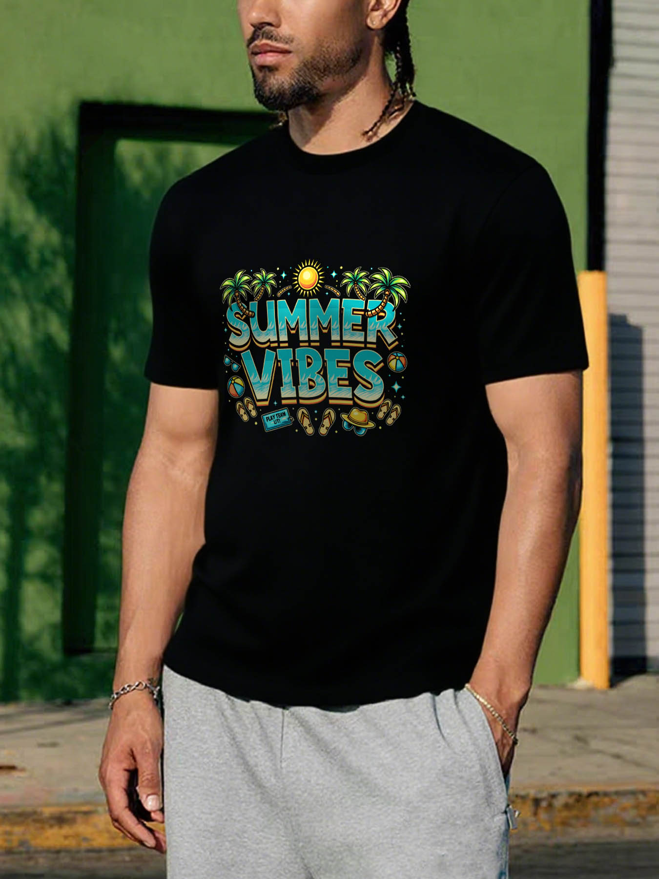 RTTMALL Caribbean Island Beach Vacation Casual Printed Cotton Tee Shirt for Men with Quick Dry Breathable Graphic Designs