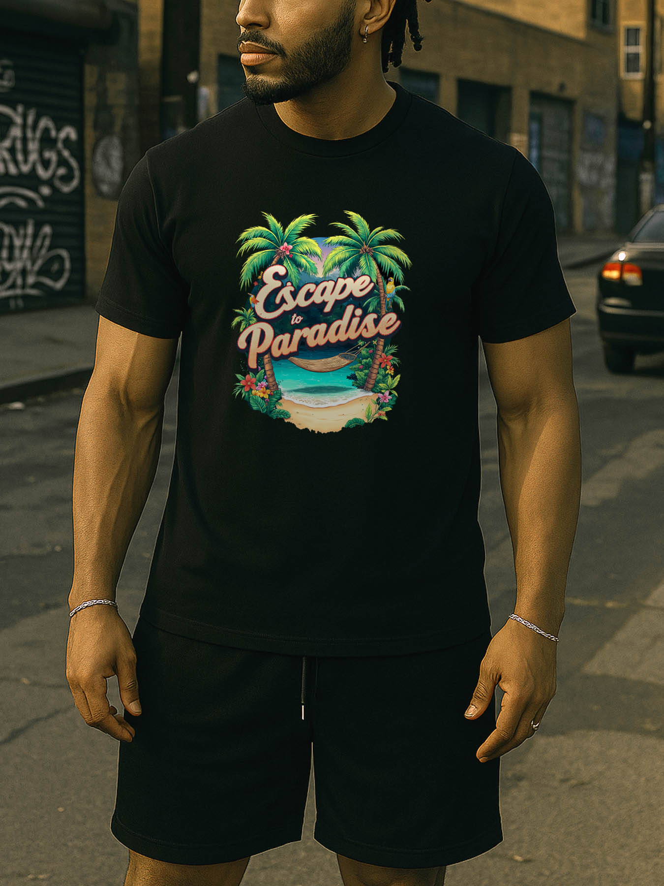 RTTMALL Caribbean Island Beach Printed Casual Summer Cotton T-Shirt for Men