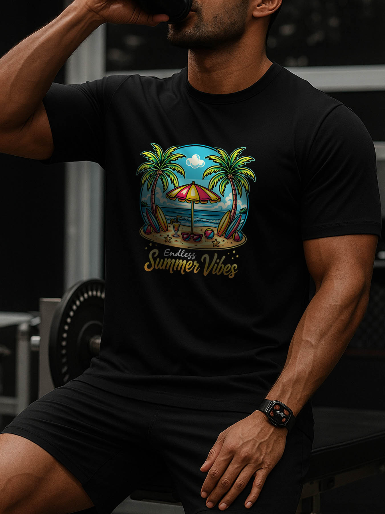 RTTMALL Caribbean Island Beach Casual Printed 100% Cotton Machine Washable Men's T-Shirt for Summer Casual Wear