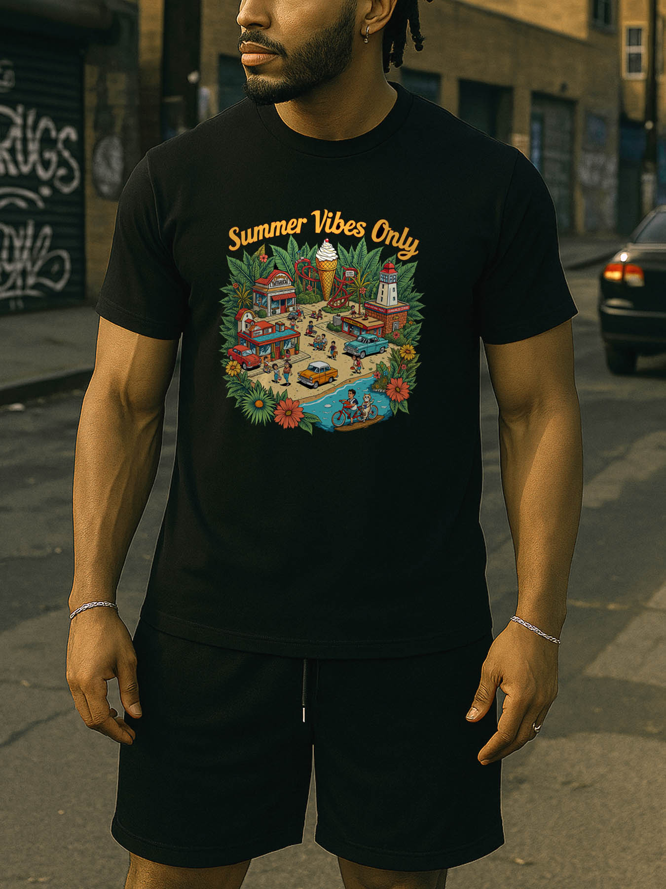 Men's 100% Cotton RTTMALL Printed T-Shirts, Caribbean Beach Island Casual Summer Tee