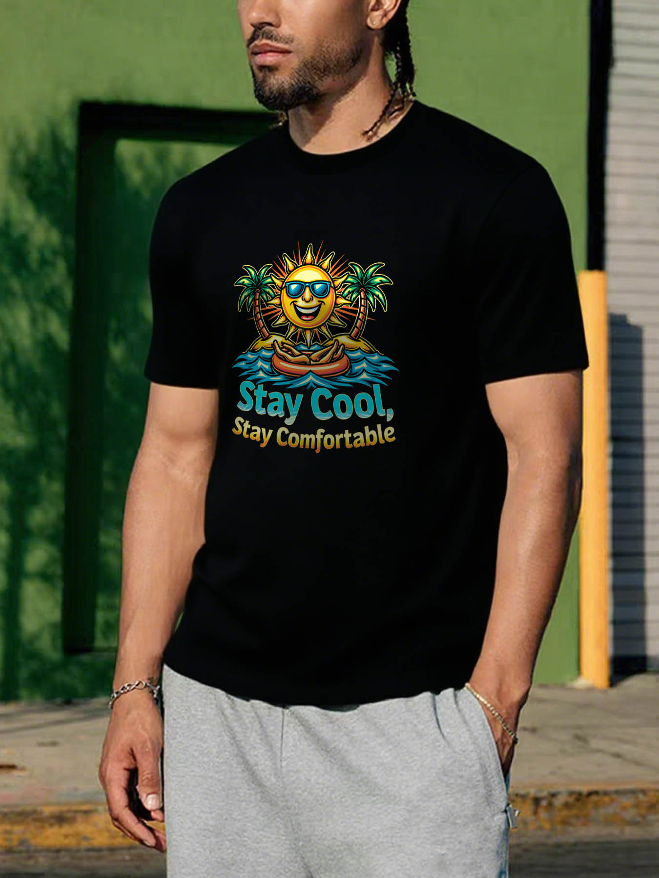 Men's 100% Cotton RTTMALL Printed T-Shirt, Breathable Moisture Wicking Casual Summer Beach Tee for Caribbean Island Outdoor Activities