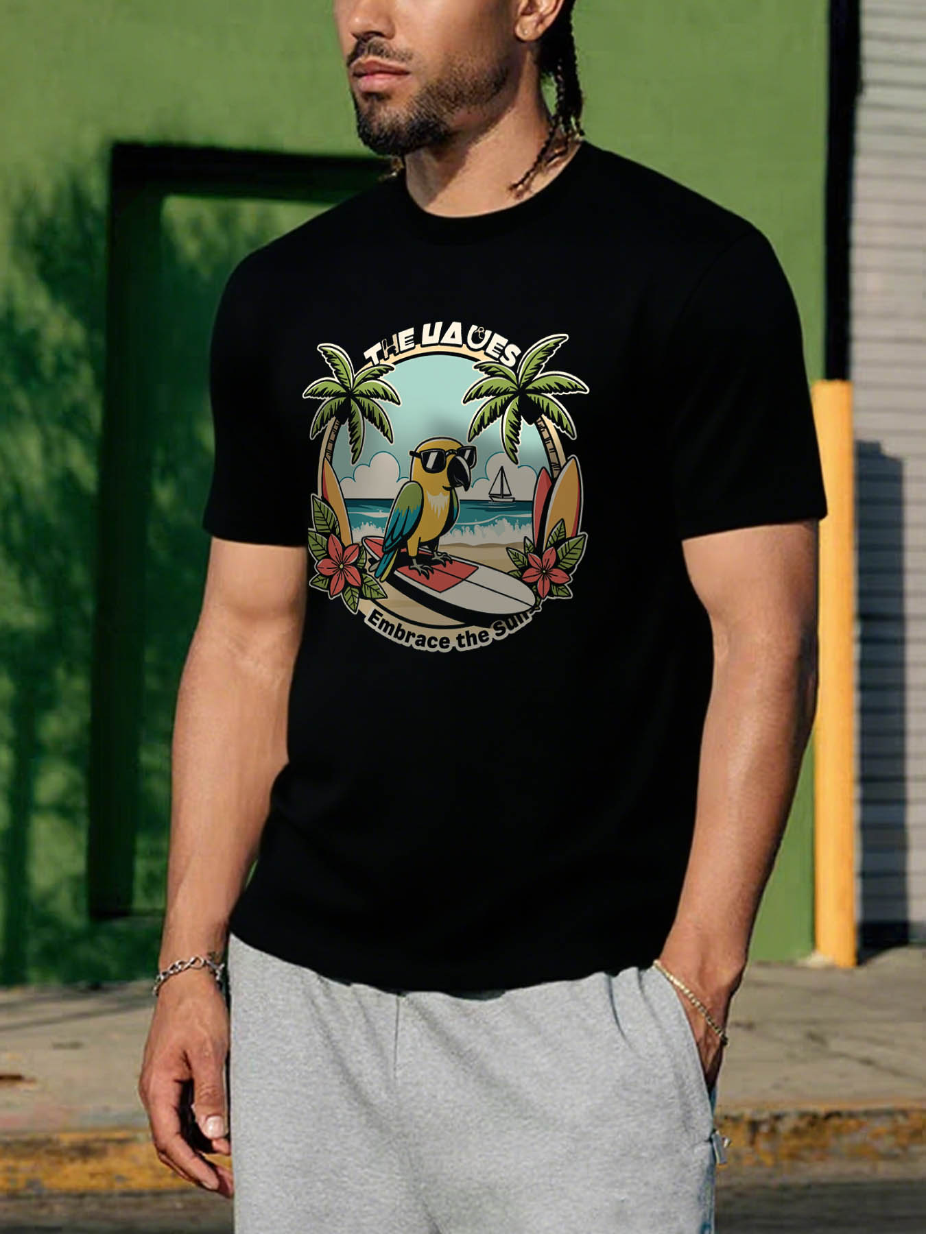 RTTMALL Caribbean Island Beach Casual Printed Cotton Men's Summer T-Shirt