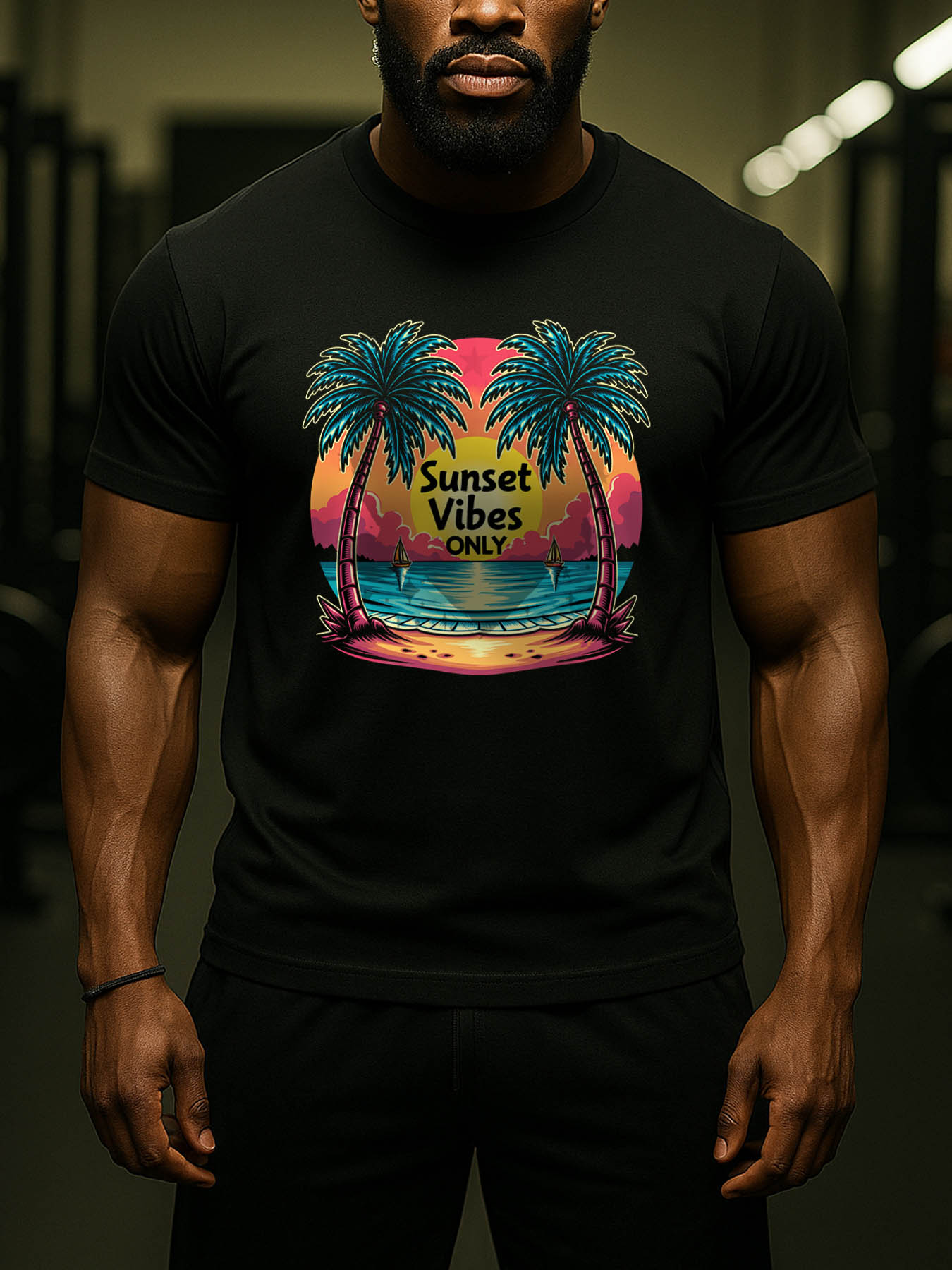 RTTMALL Caribbean Island Vacation Palm Tree Printed Casual Cotton T-Shirts for Beach Summer Vacation Men's Breathable Quick Dry Tee