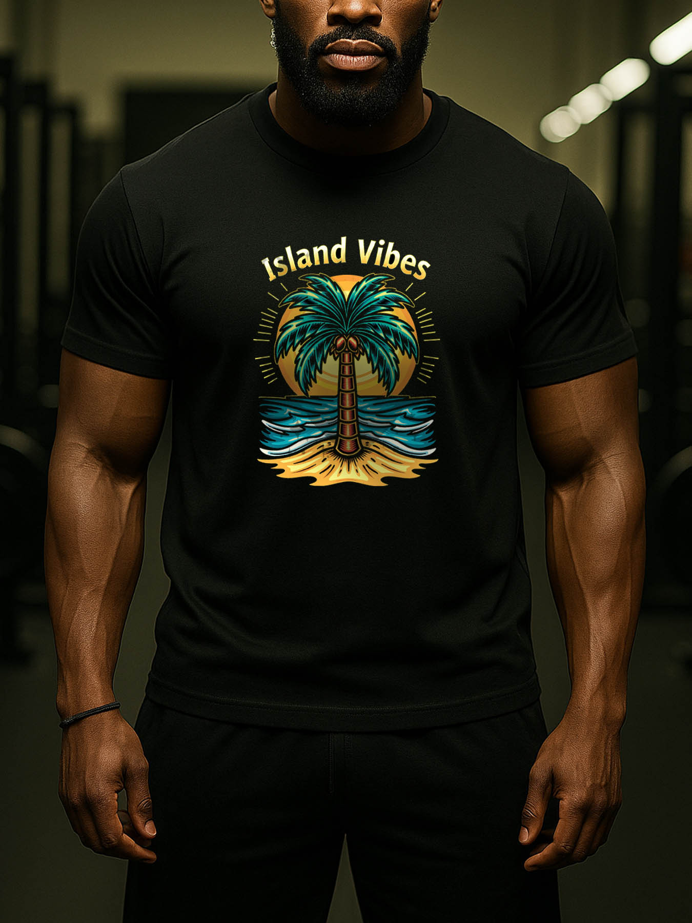 Men's 100% Cotton Belted Casual Printed T-Shirts, RTTMALL Palm Beach Caribbean Island Summer Short Sleeve Tees