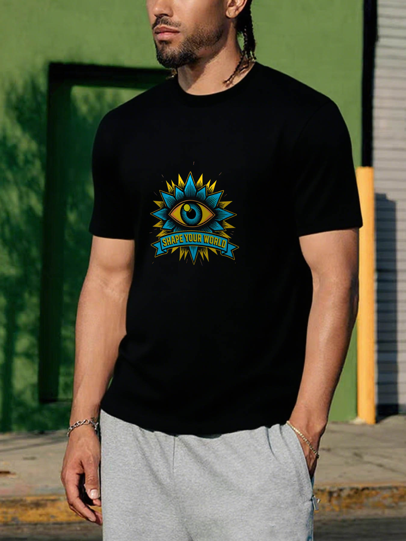 RTTMALL Caribbean Island Beach Palm Tree Graphic Print Casual Cotton Crewneck T-Shirt for Men