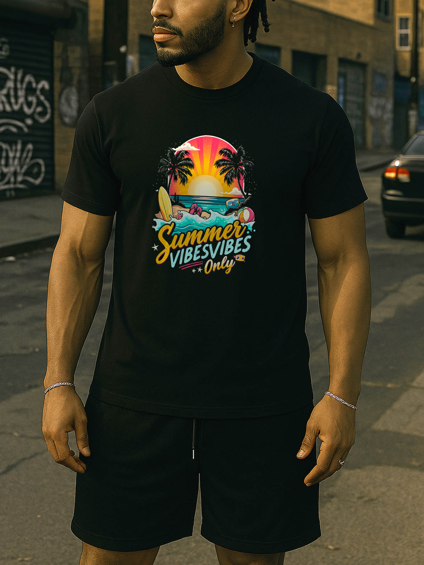 RTTMALL Caribbean Island Beach Print Casual Cotton T-Shirts for Men, Breathable Machine Washable Summer Vacation Tees