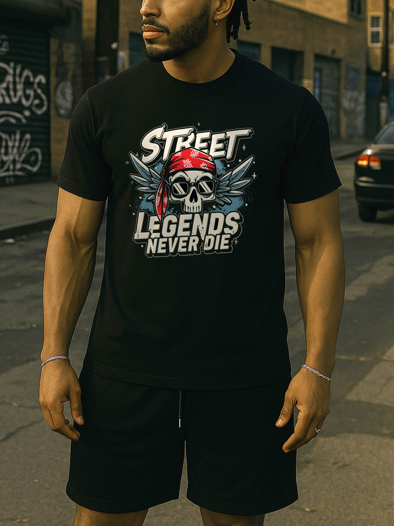 Casual RTTMALL Printed Cotton T-Shirts for Men, Caribbean Beach Island Graphic Tees with Skull Letter Design, Breathable Summer Casual Tops