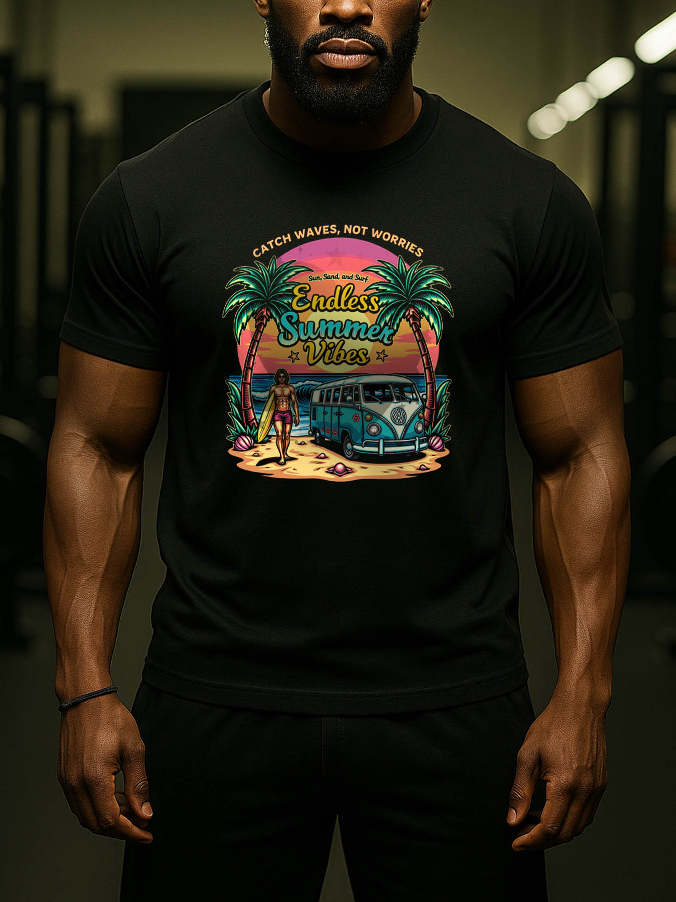RTTMALL Caribbean Island Beach Print Casual Summer Cotton T-Shirts for Men