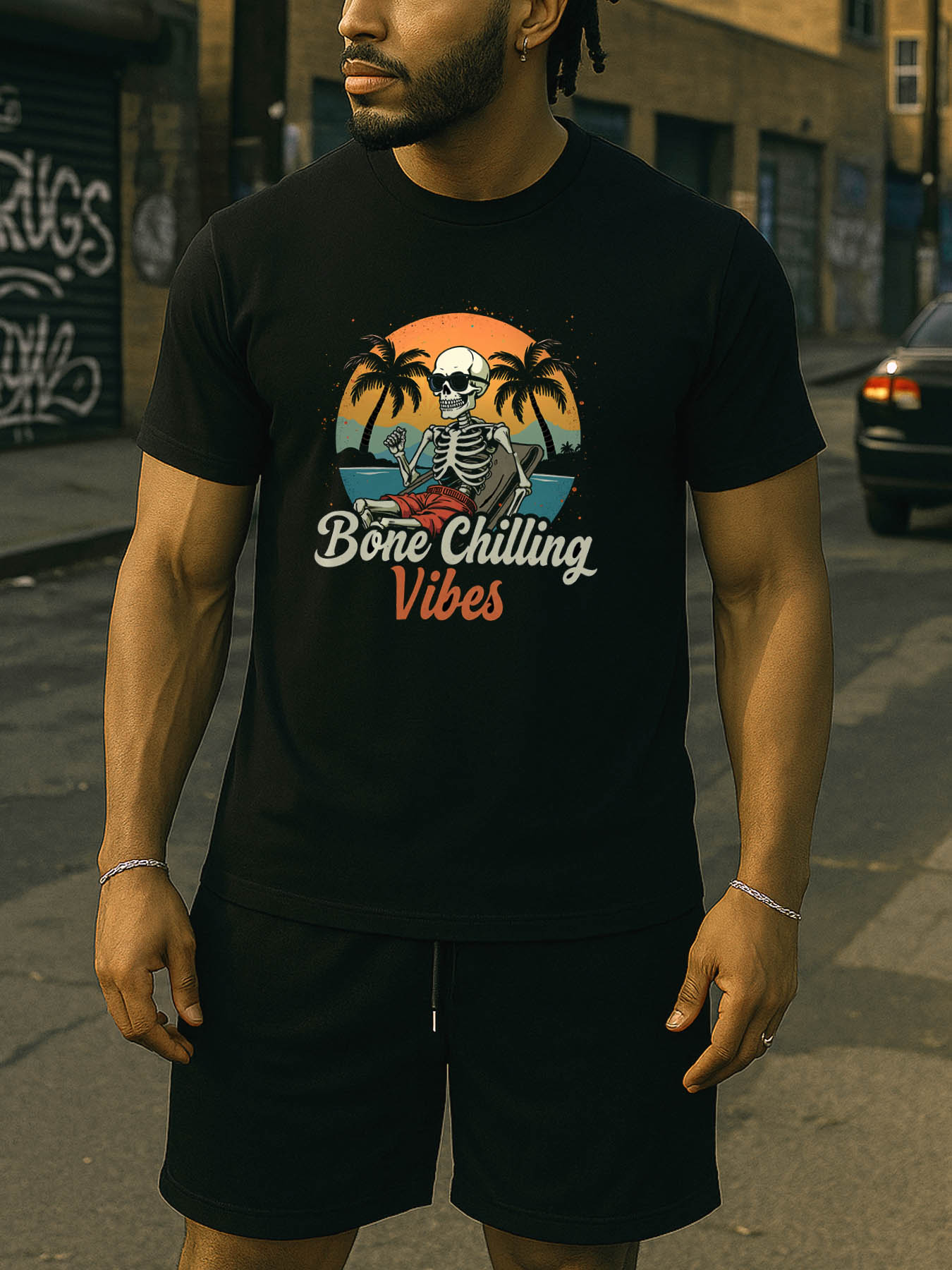 RTTMALL Caribbean Vacation Printed Cotton T-Shirts for Men, Vintage Street Style Skull Letter Graphic Casual Summer Beach Tee